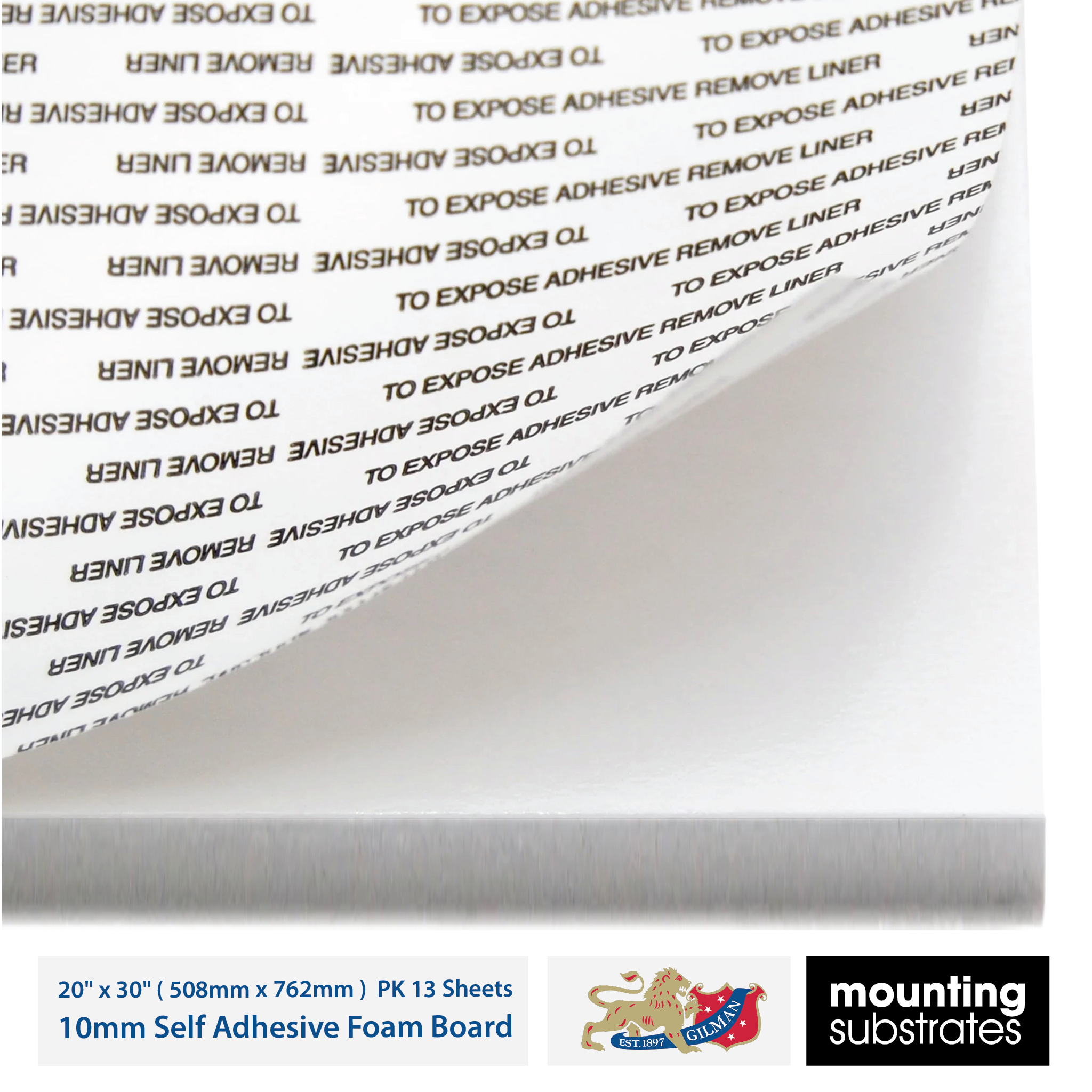 Image of a sheet of 13 20x30 inches (508mm x 762mm) 10mm Self-Adhesive Foam Boards InSite Reveal, perfect for mounting displays, graphic prints, and photographic work