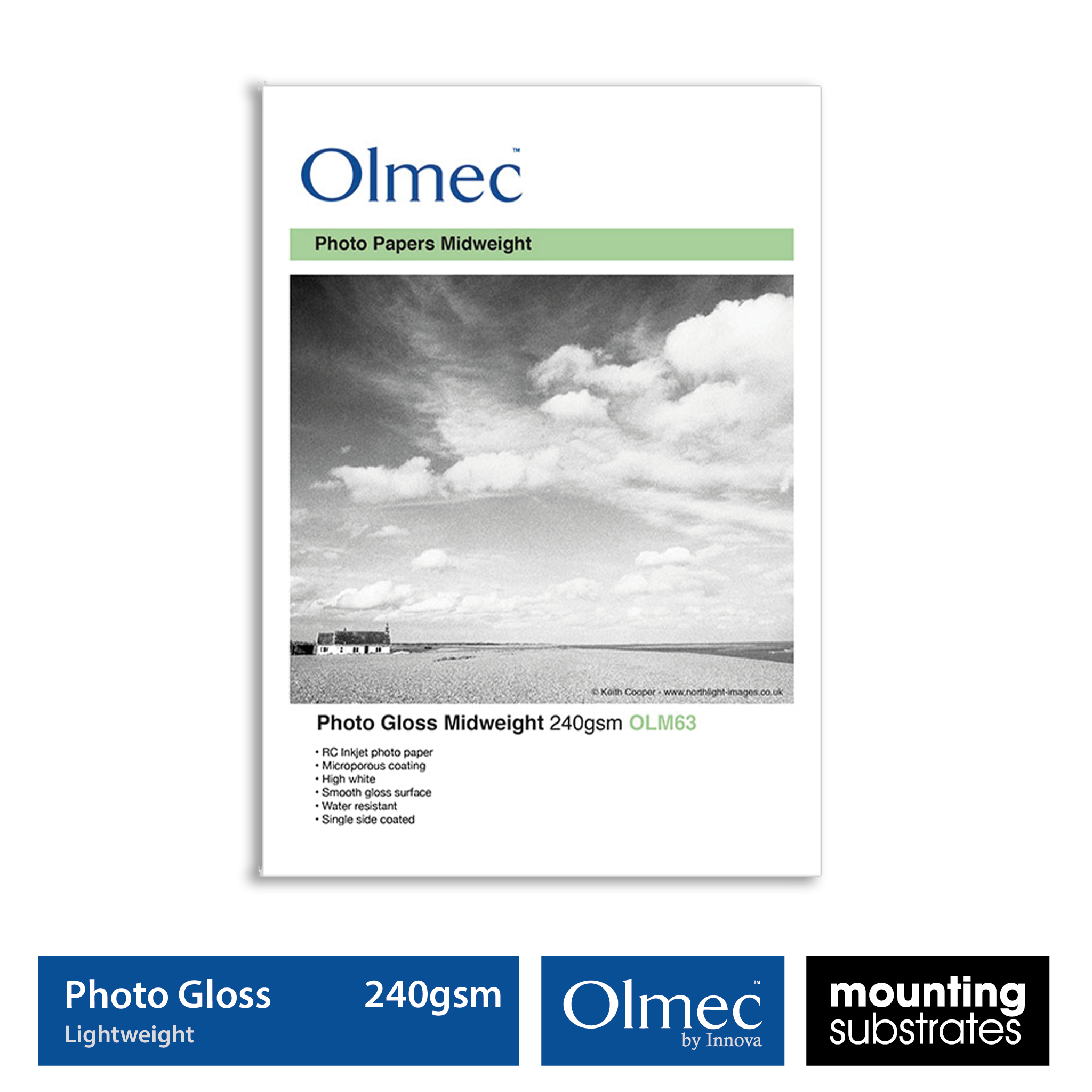 Olmec 240gsm Photo Gloss Inkjet Paper Sheet - Smooth High Gloss Finish OLM63