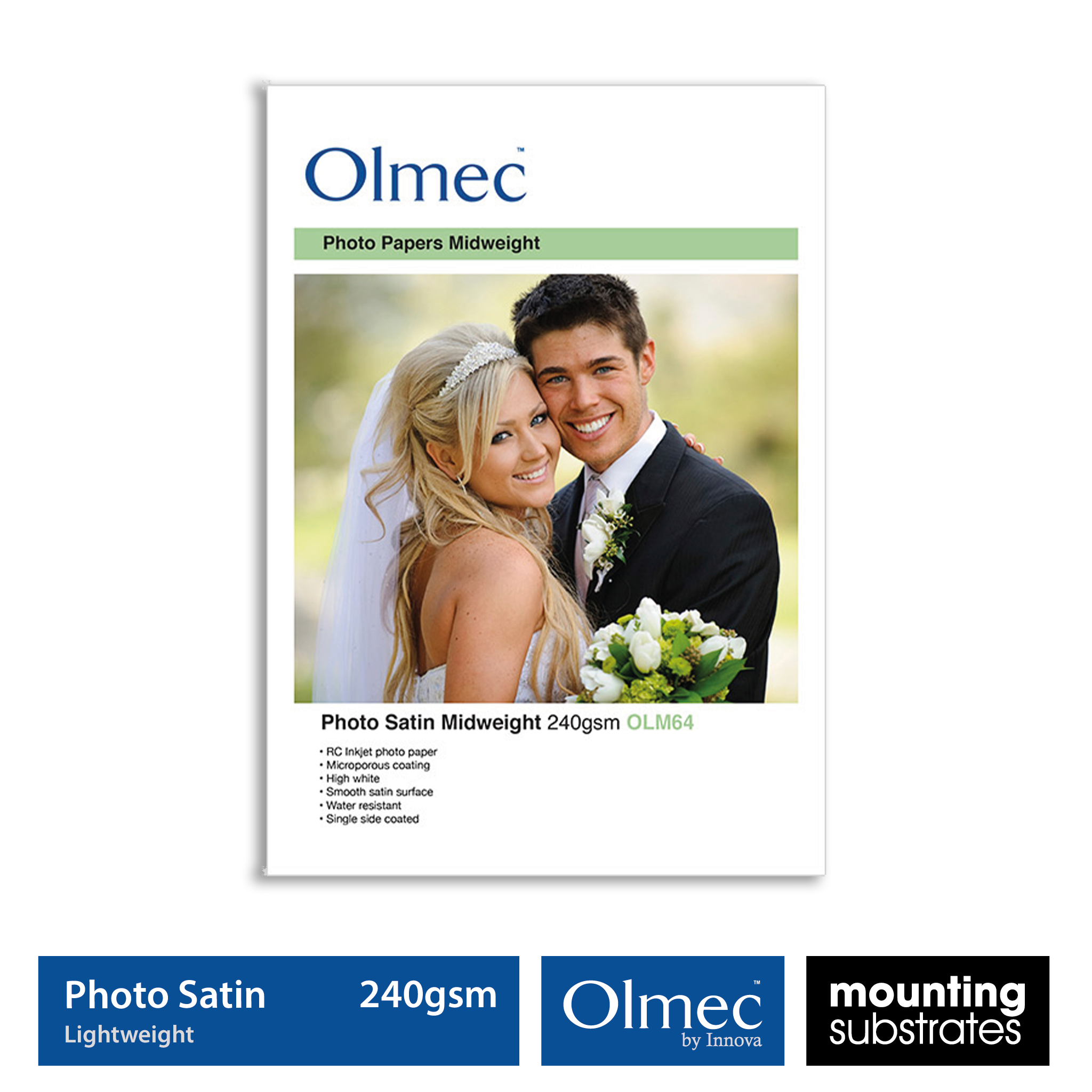 Olmec 240gsm Photo Satin Inkjet Paper Sheet - Smooth High White Satin Finish OLM64