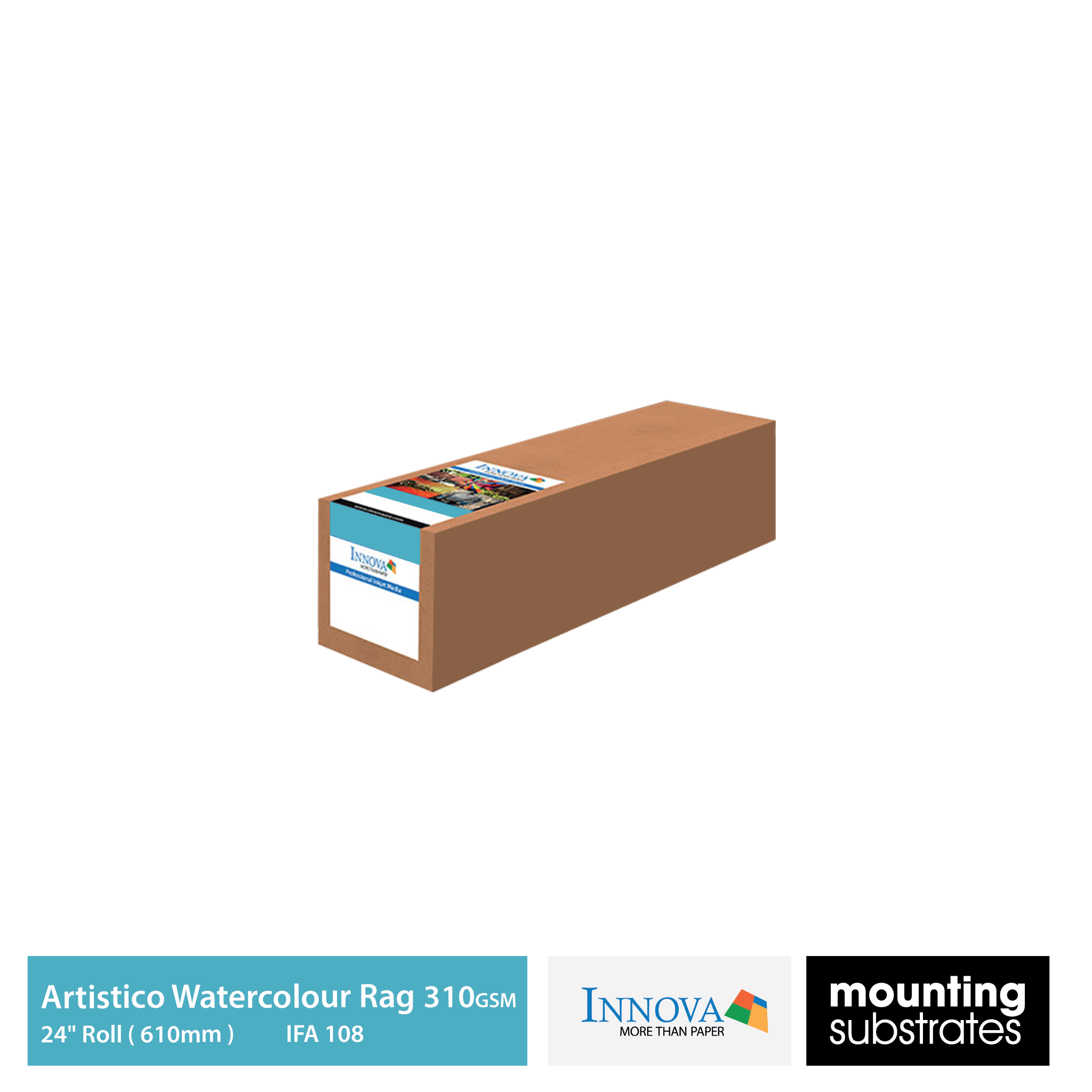 24" Roll Fabriano Artistico Watercolour Rag 310gsm, acid-free fine art paper with a rough watercolour texture, perfect for professional art reproductions.