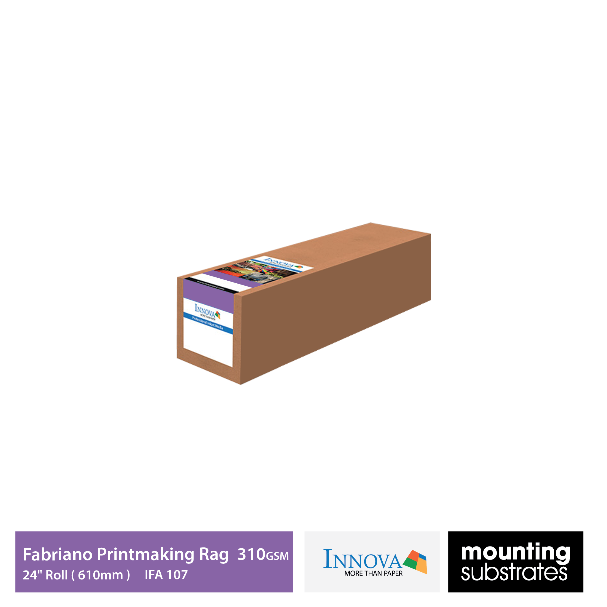 24-inch roll of Innova Editions® Fabriano Printmaking Rag 310gsm fine art paper, soft grain matte surface for exceptional detail and tonal depth - IFA7