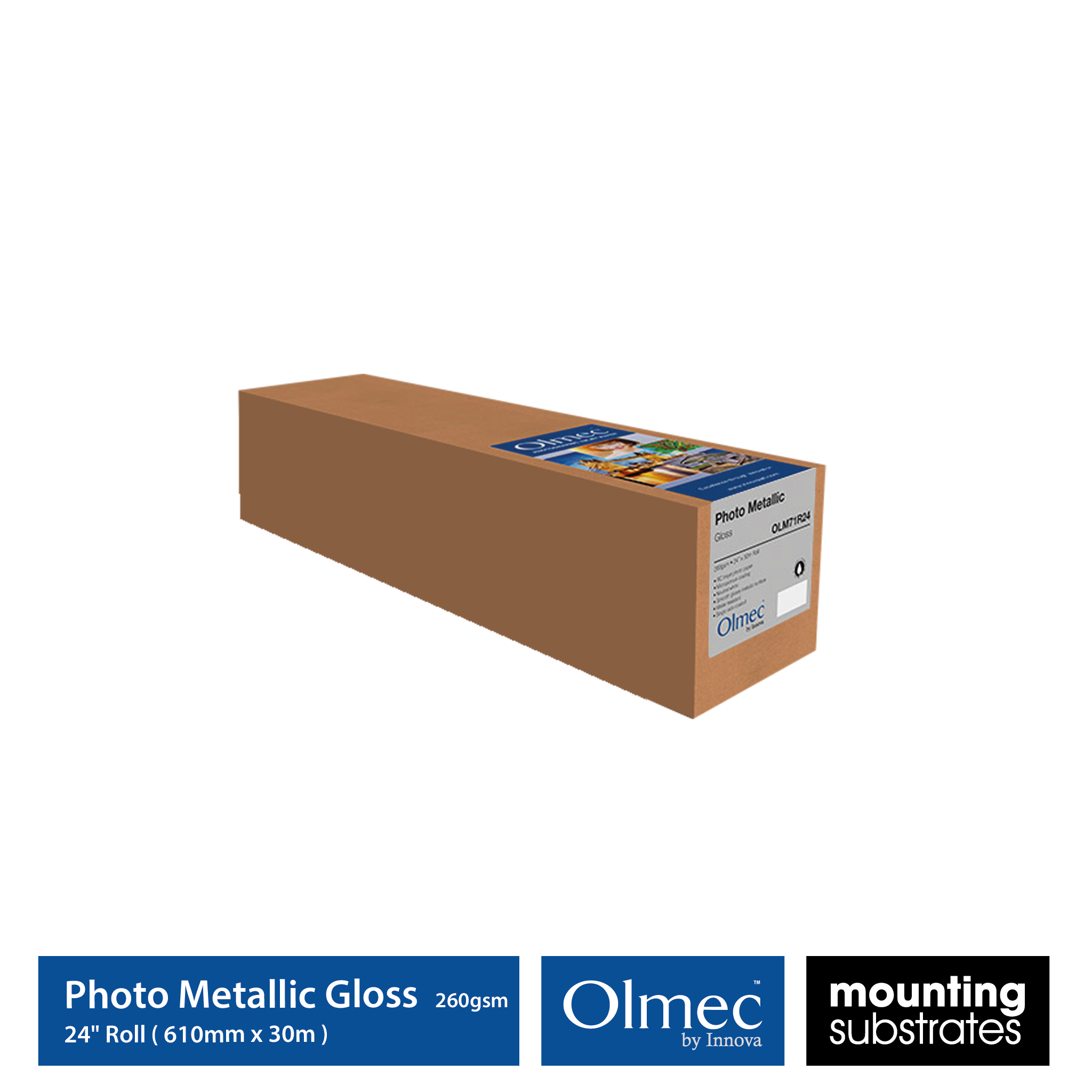24 inch roll Olmec 260gsm Photo Metallic Gloss Inkjet Paper, 30 meters in a box - OLM-071-R0610-030