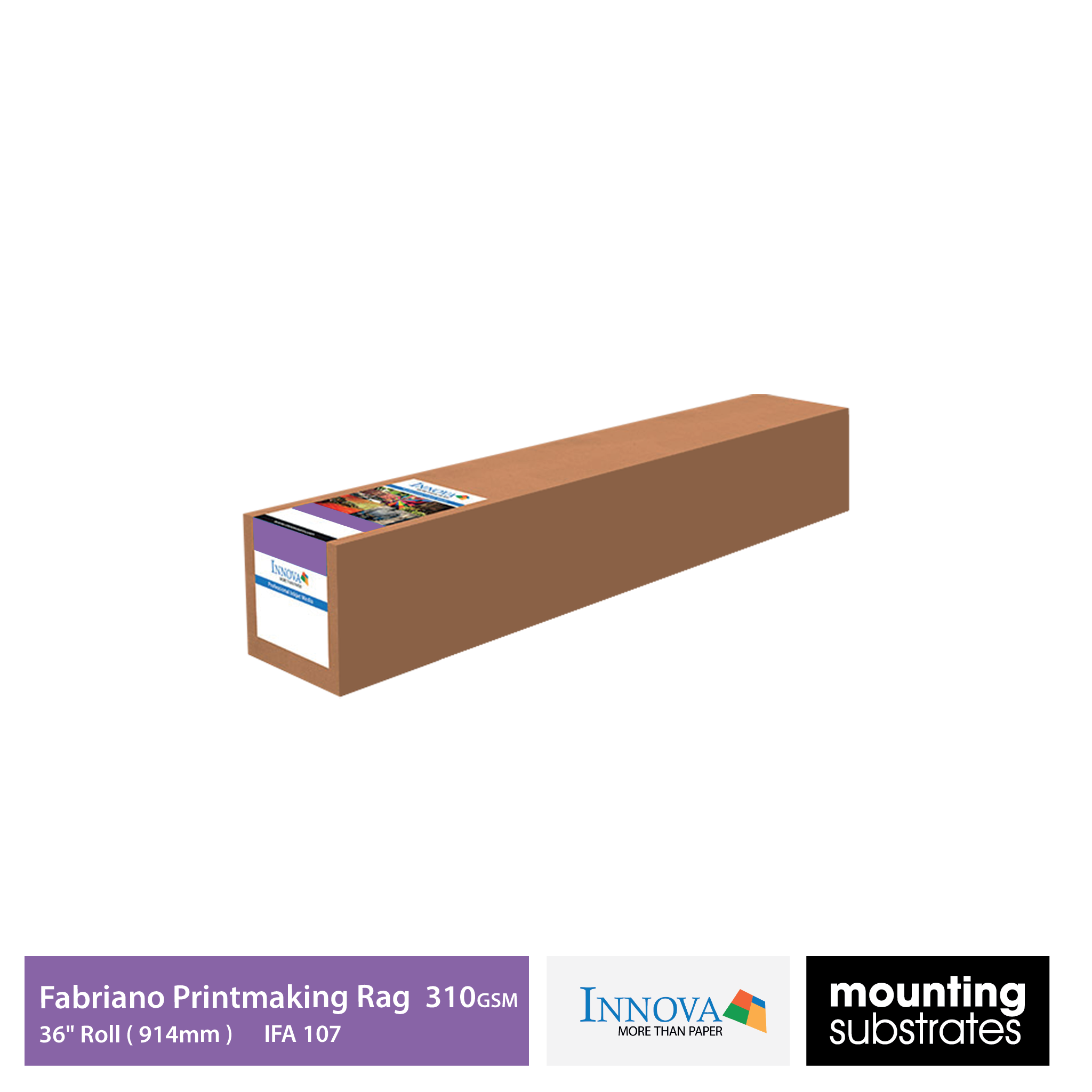 36-inch roll of Innova Editions® Fabriano Printmaking Rag 310gsm fine art paper, archival-grade coating for pigment and dye-based inks - IFA7
