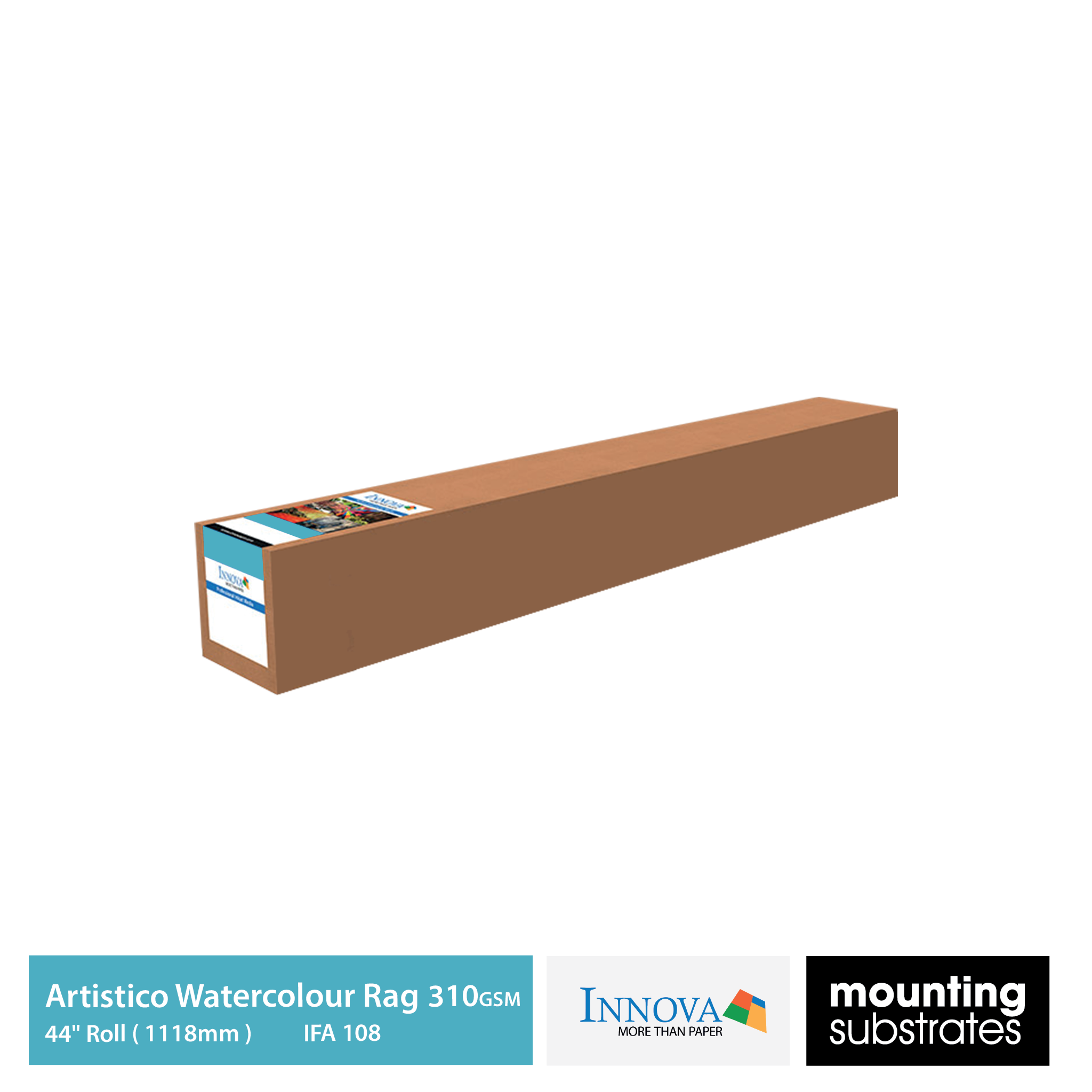 44" Roll Fabriano Artistico Watercolour Rag 310gsm, professional-grade cotton paper with exceptional colour accuracy and archival longevity.