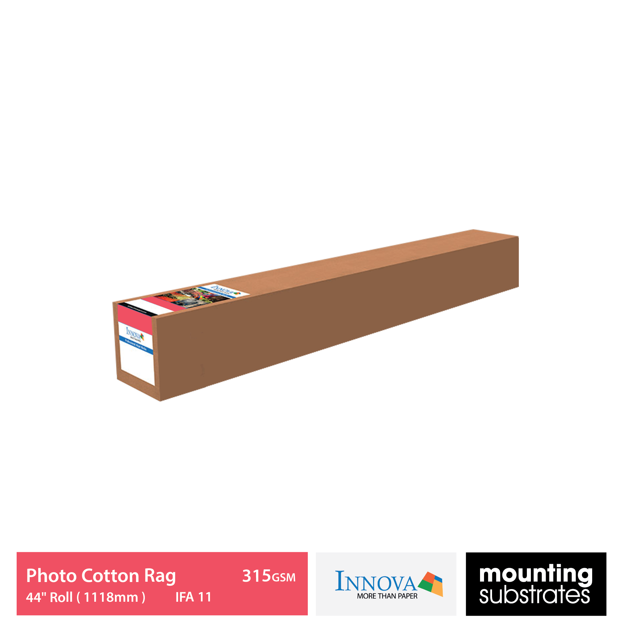 Box of 44" roll (1118mm x 15m) Innova 315gsm Photo Cotton Rag Paper - ultra-smooth, acid-free paper for gallery-quality prints.