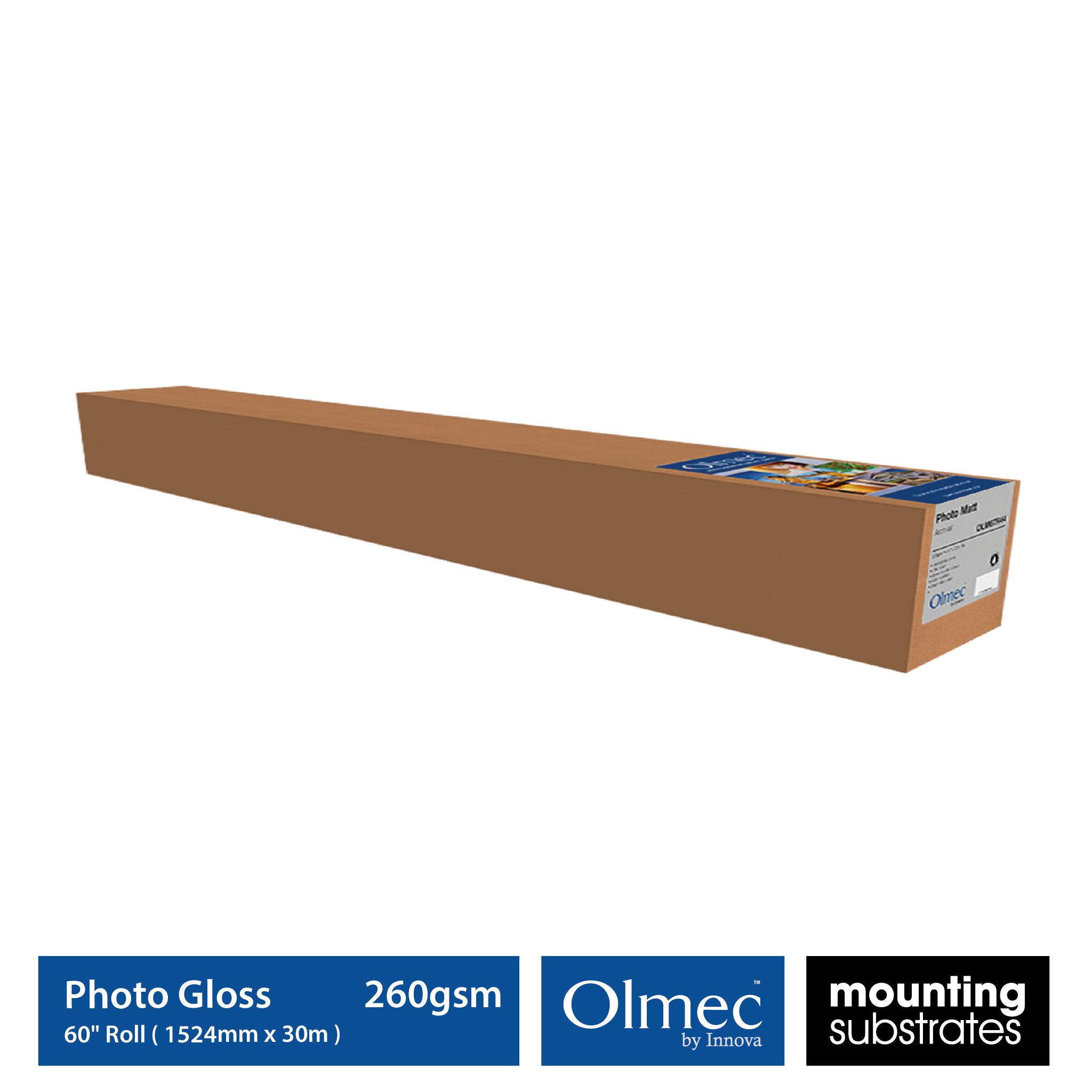 60-inch roll of Olmec 260gsm Photo Gloss Heavyweight Inkjet Paper, 30 meters - OLM-060-R1524-030