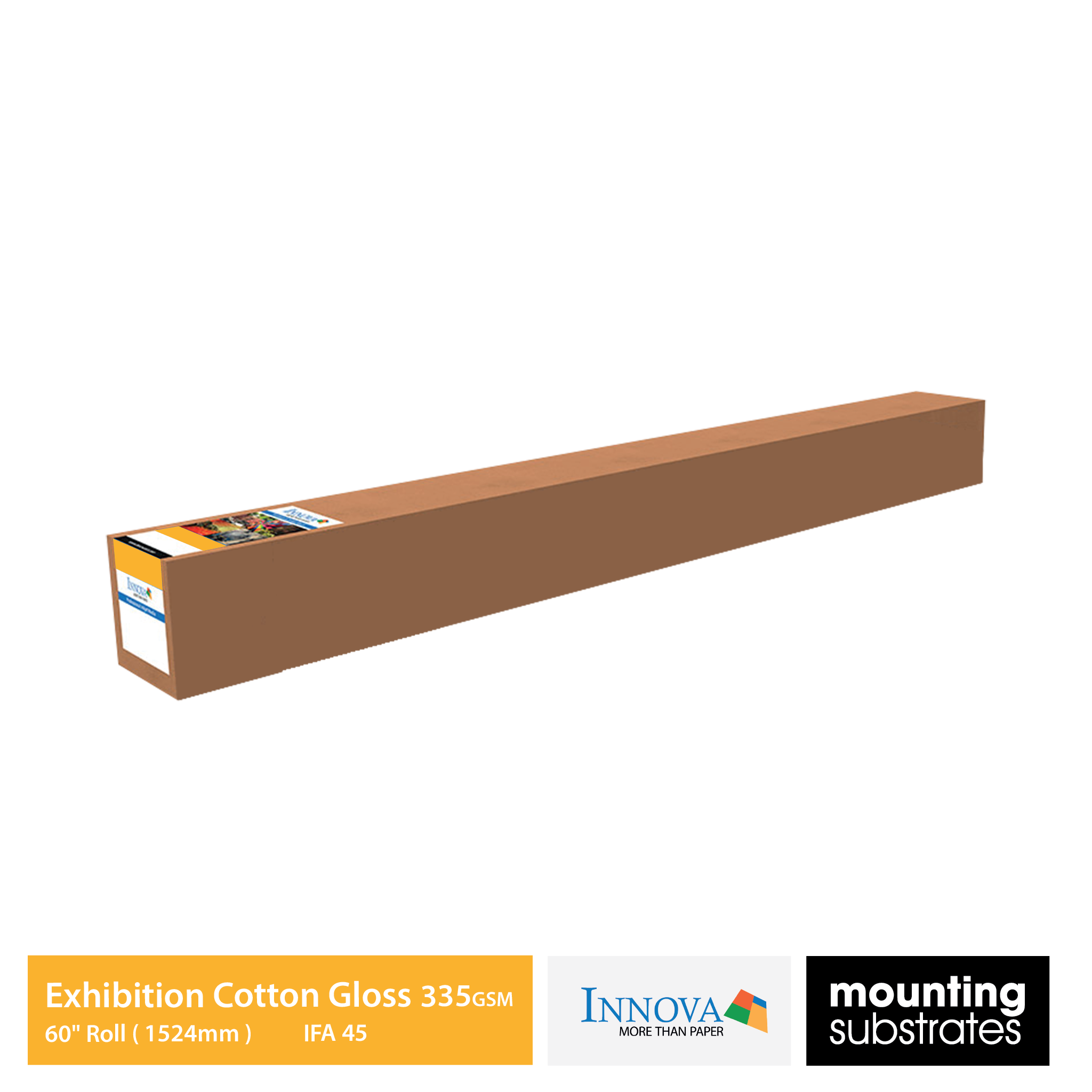 60-inch roll of Innova Exhibition Cotton Gloss fine art paper, museum-quality printing with a natural white tone and no optical brighteners.