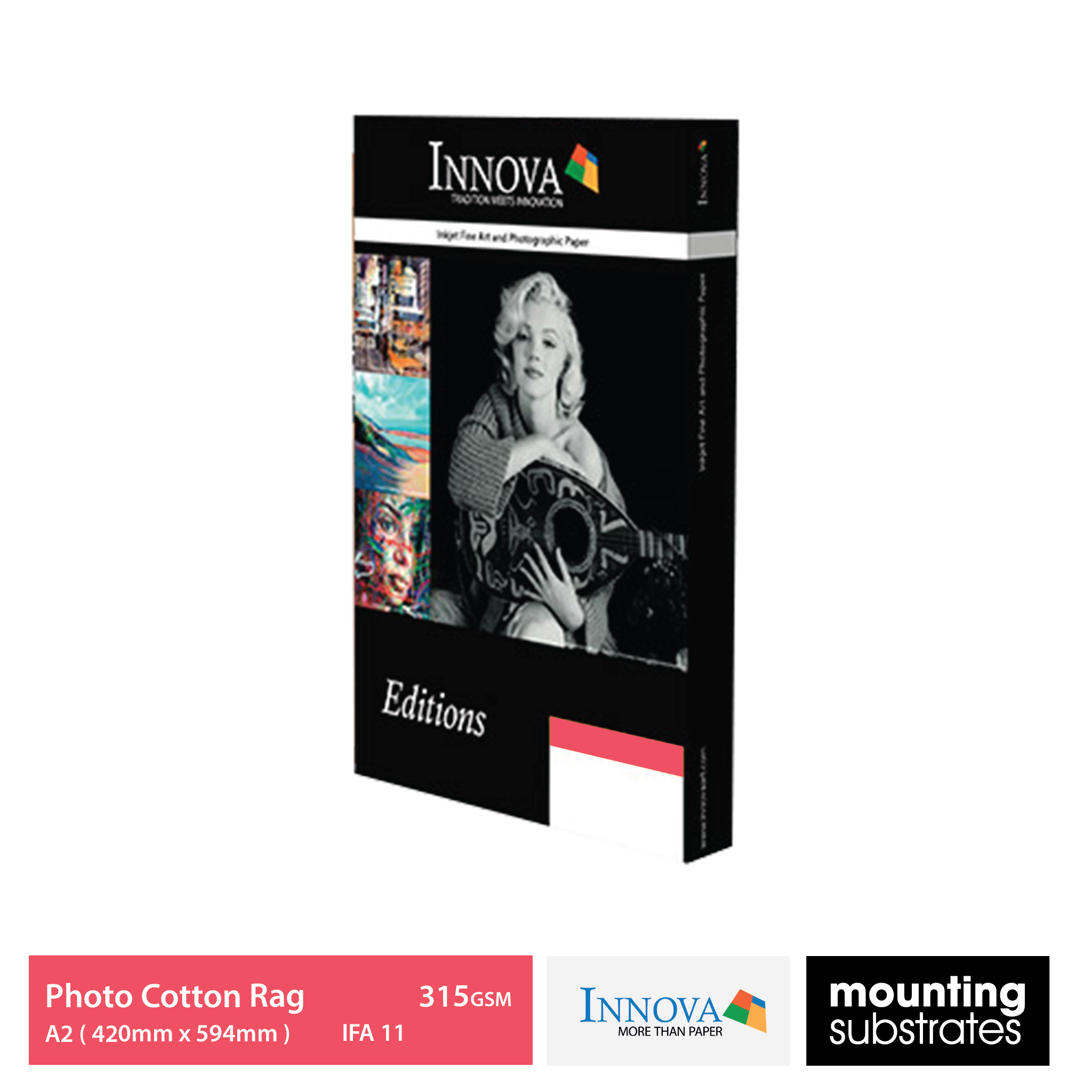 A2 box of Innova 315gsm Photo Cotton Rag Paper - professional-grade matte paper for fine art and photography.