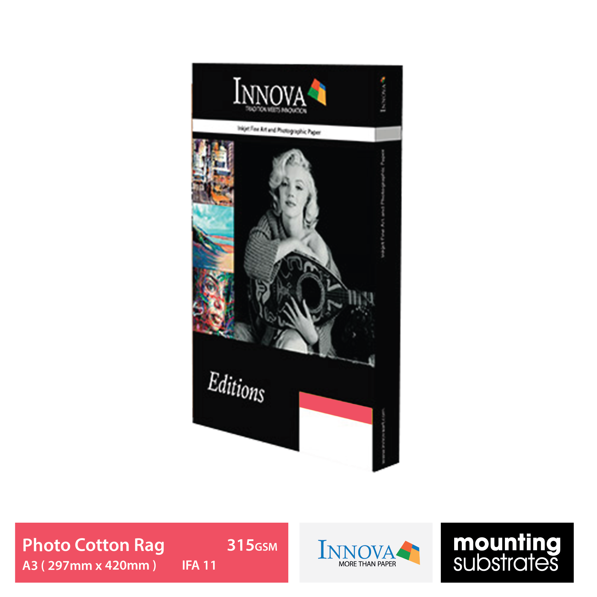 A3 box of Innova 315gsm Photo Cotton Rag Paper - acid-free, OBA-free fine art paper for museum-quality prints. IFA11