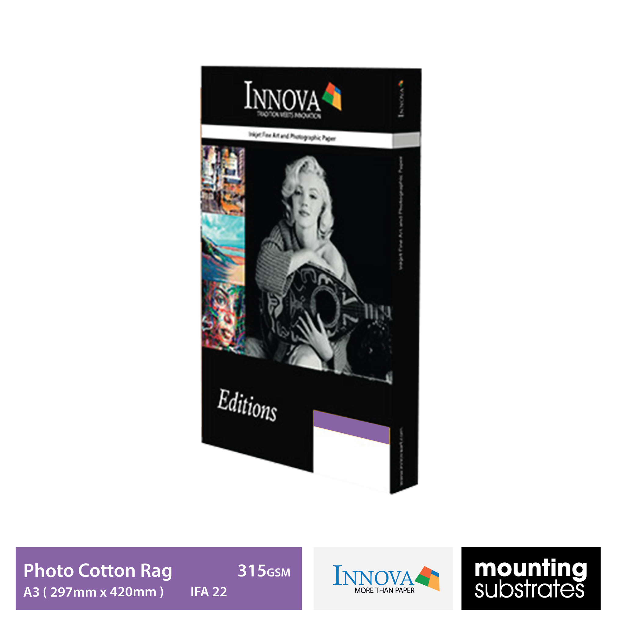 A3 size box of Innova Editions Etching Cotton Rag 315gsm fine art paper, perfect for fine art reproductions and high-quality photo prints.