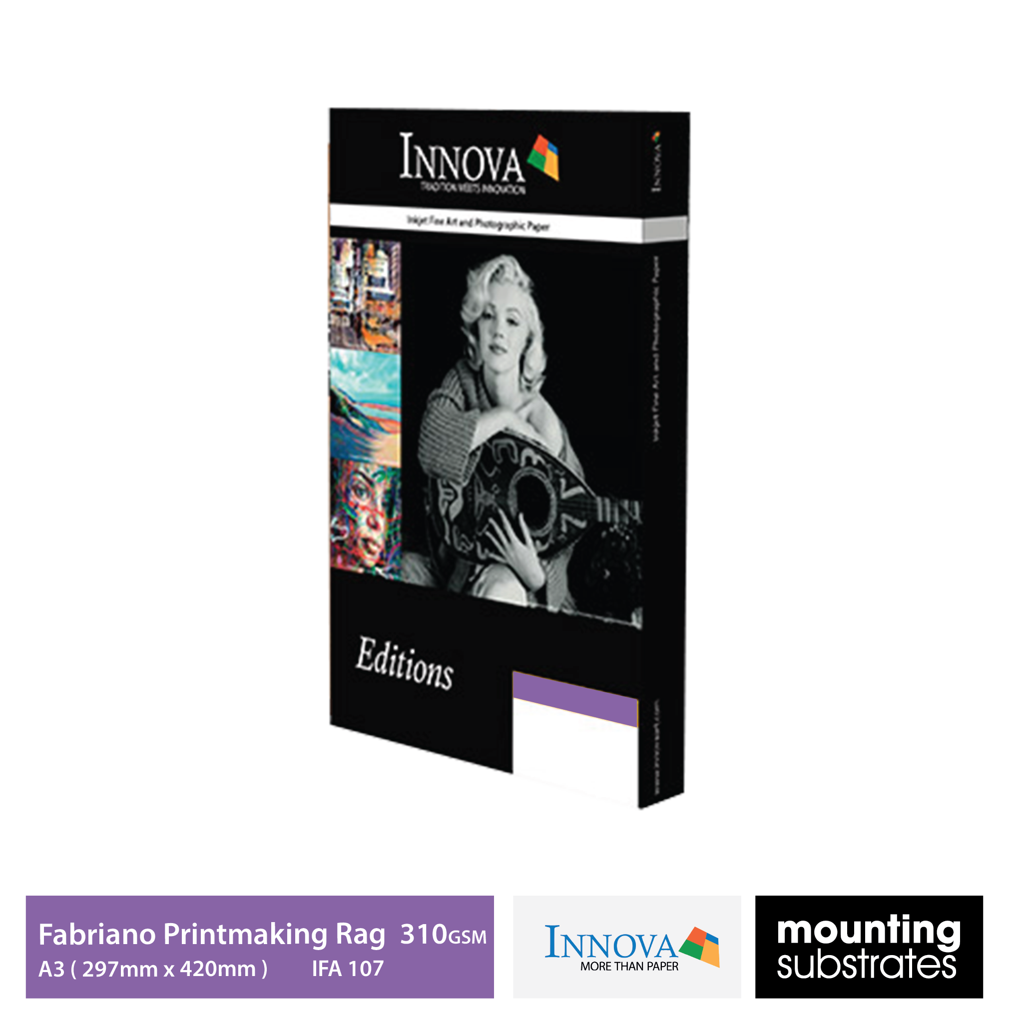 A3 box of Innova Editions® Fabriano Printmaking Rag 310gsm fine art paper, museum-quality, soft grain matte texture, ideal for fine art prints - IFA7