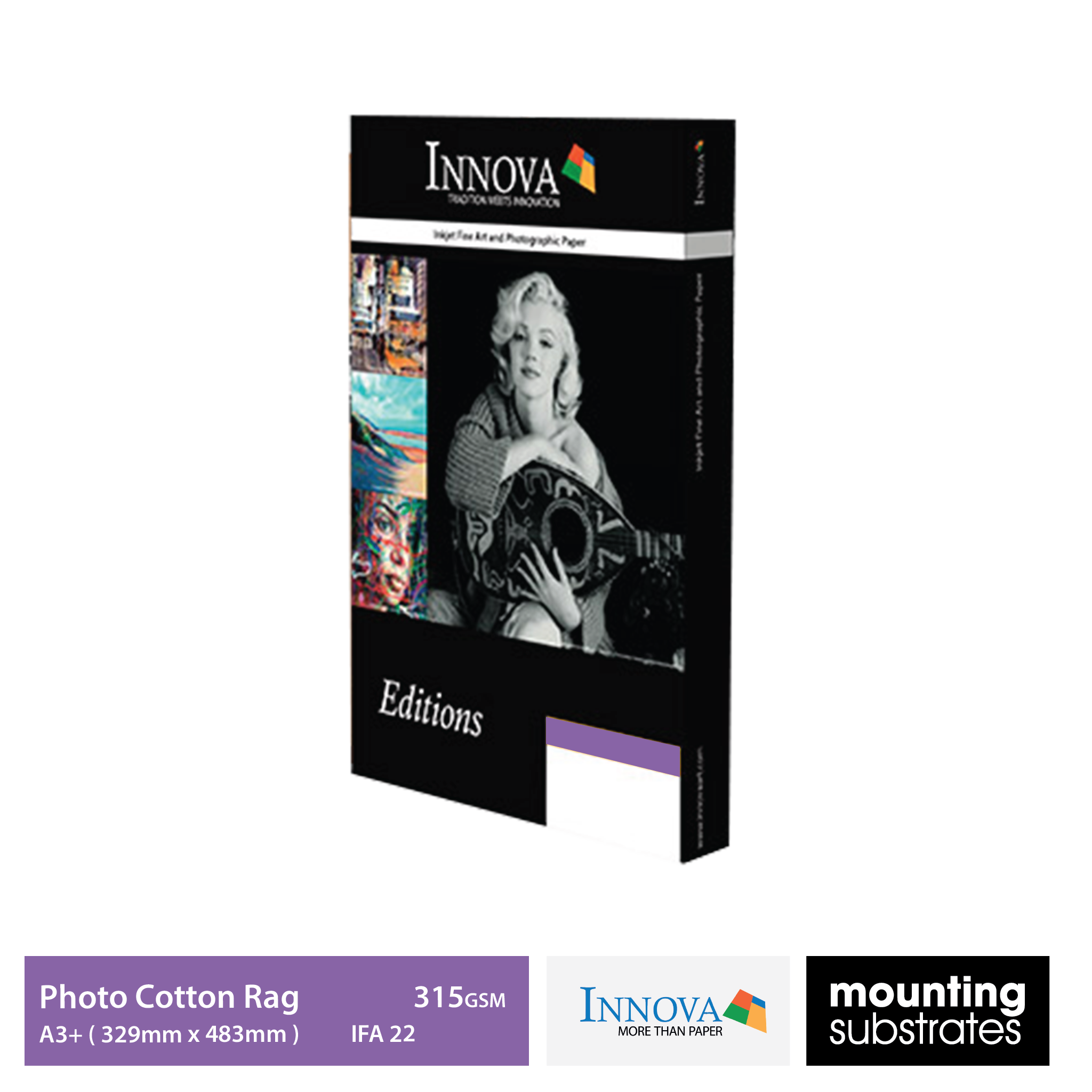 A3+ size box of Innova Editions Etching Cotton Rag 315gsm fine art paper, designed for professional artists and photographers seeking museum-grade prints.