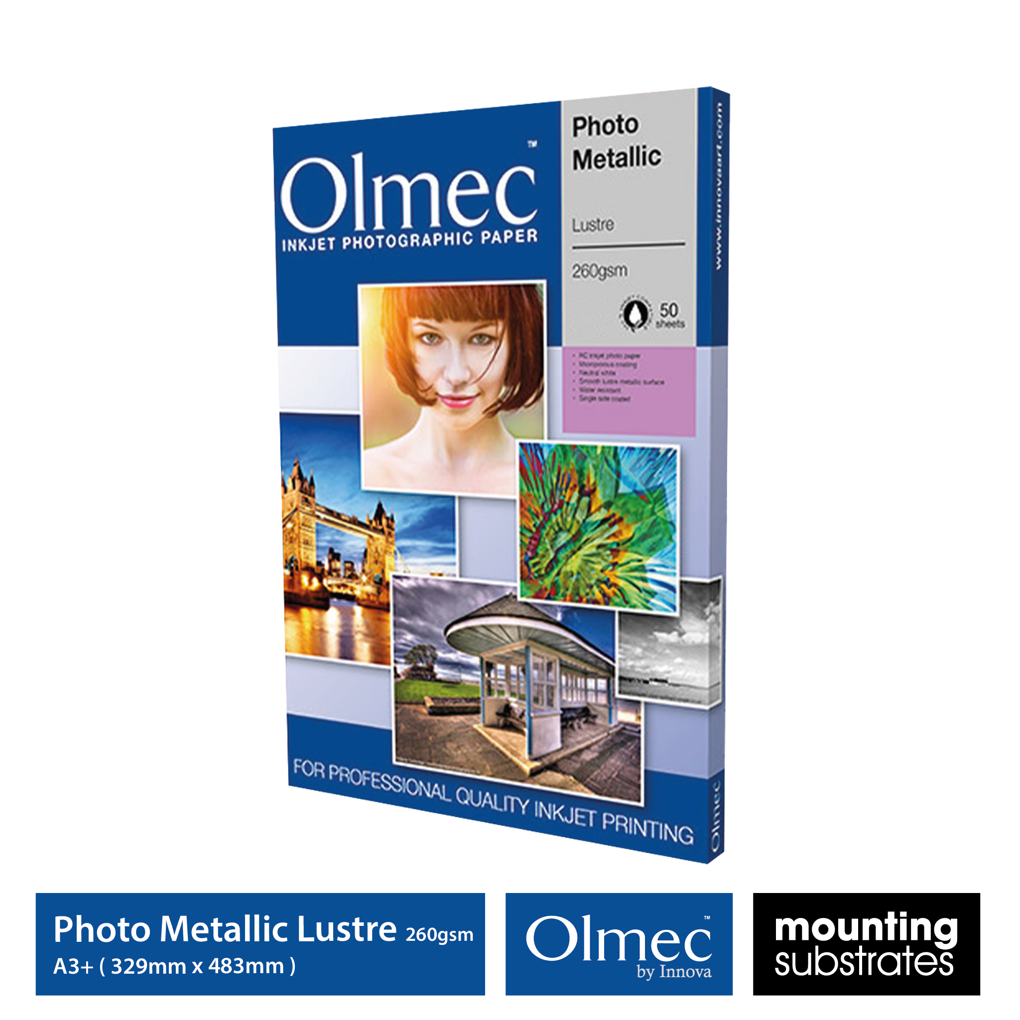 A3+ Olmec 260gsm Photo Metallic Lustre Inkjet Paper - premium inkjet paper with metallic lustre finish