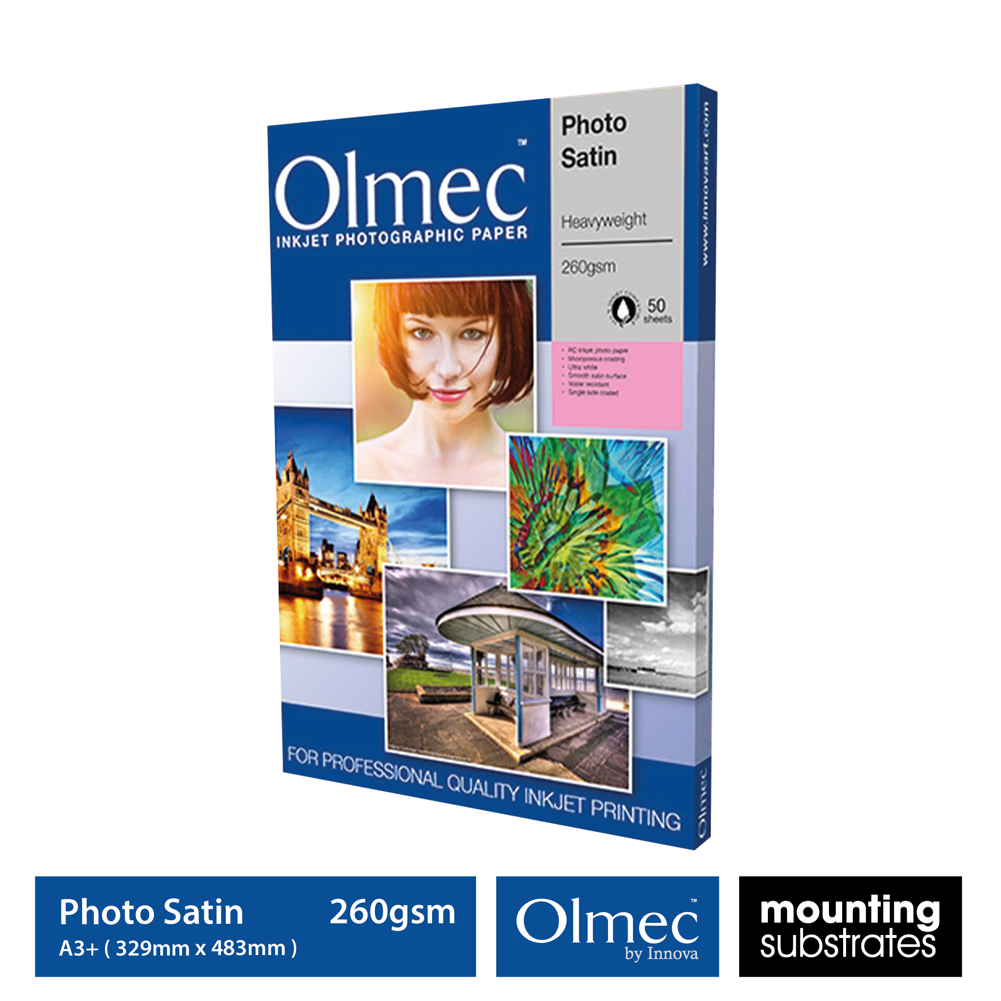 A3+ size Olmec 260gsm Photo Satin Heavyweight Inkjet Paper, 50 sheets in a box - OLM-061-S0329-050