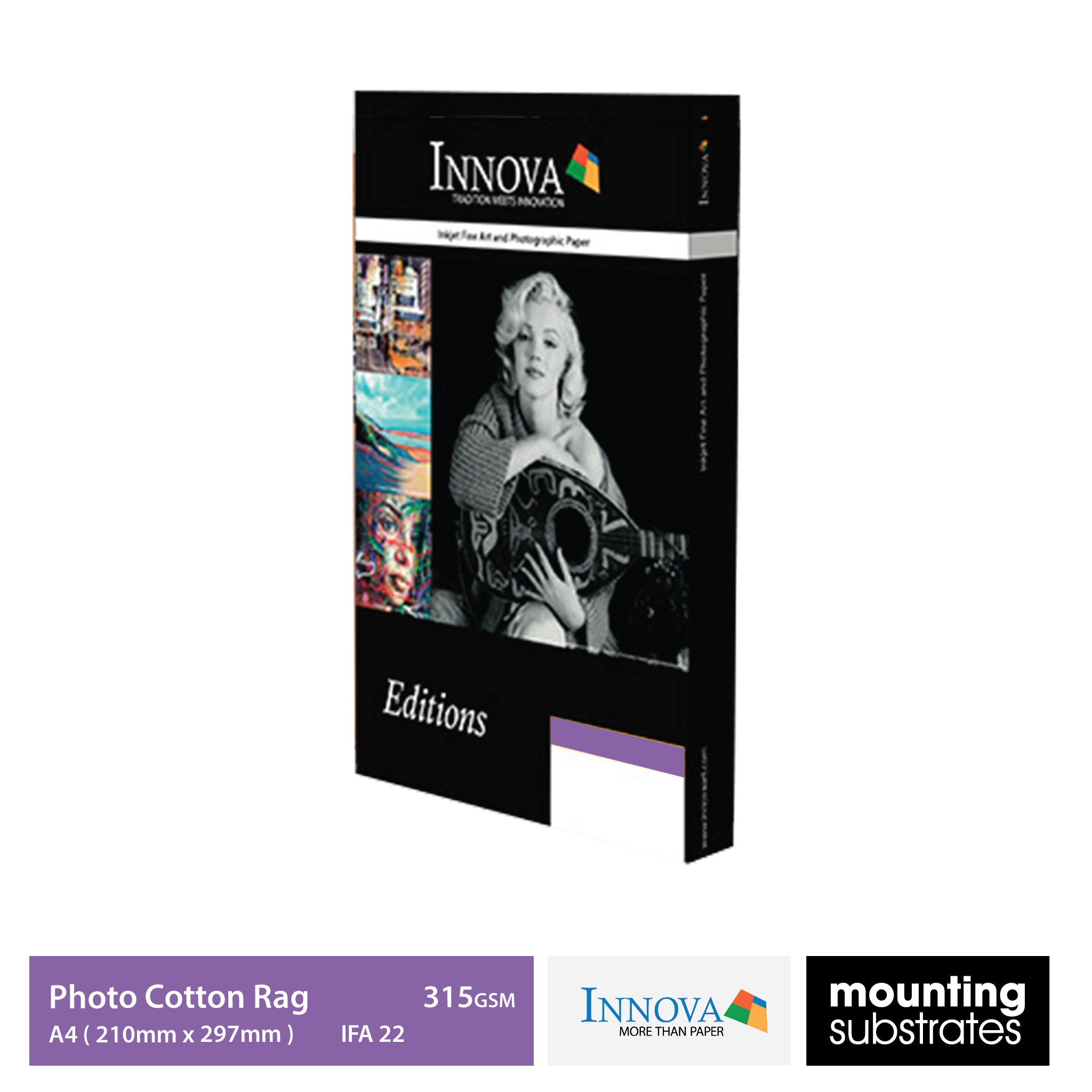A4 size box of Innova Editions Etching Cotton Rag 315gsm fine art paper, ideal for archival-quality prints and professional photography.