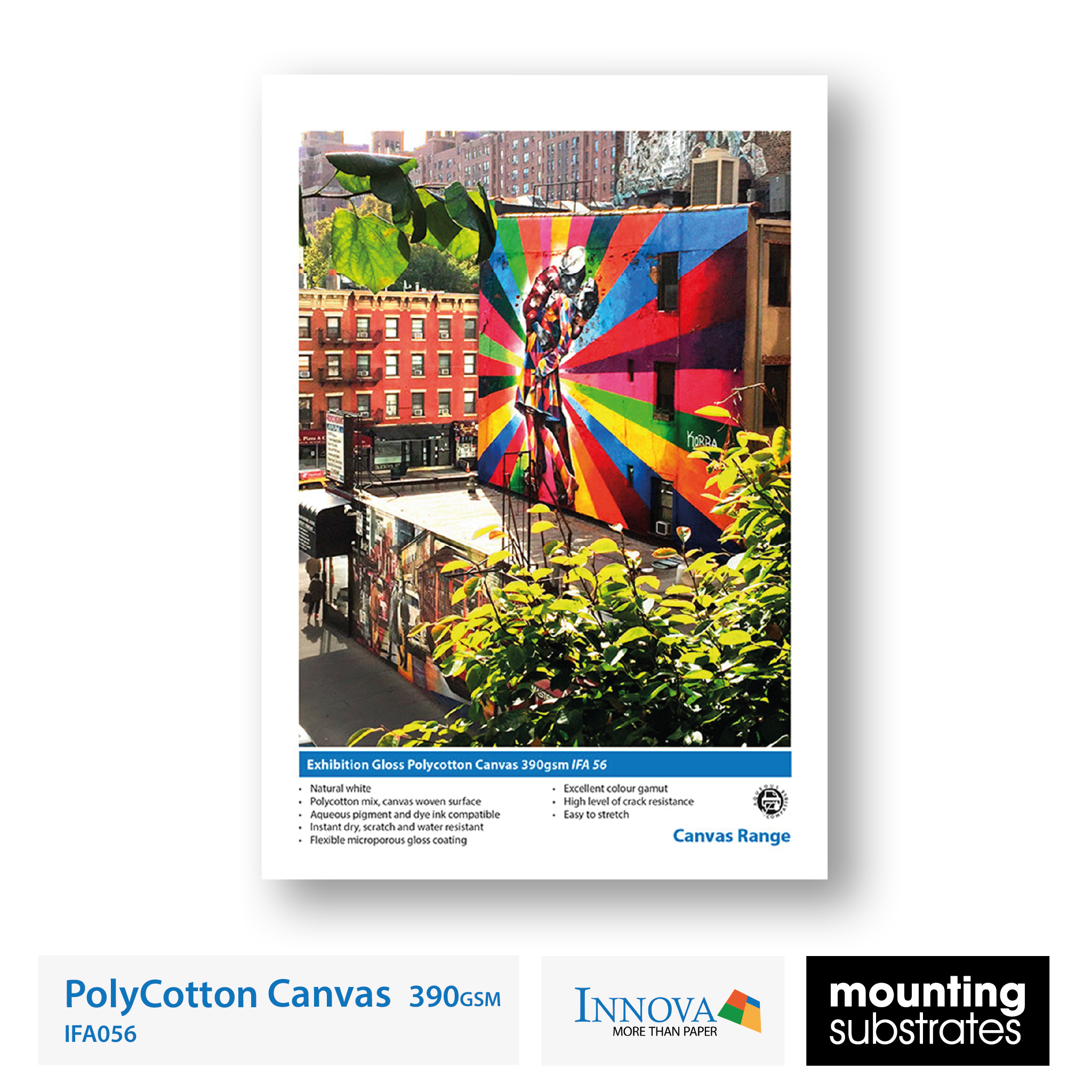 Exhibition Gloss Polycotton Canvas 390gsm - IFA056 Natural white glossy finish for high-quality fine art and photographic prints