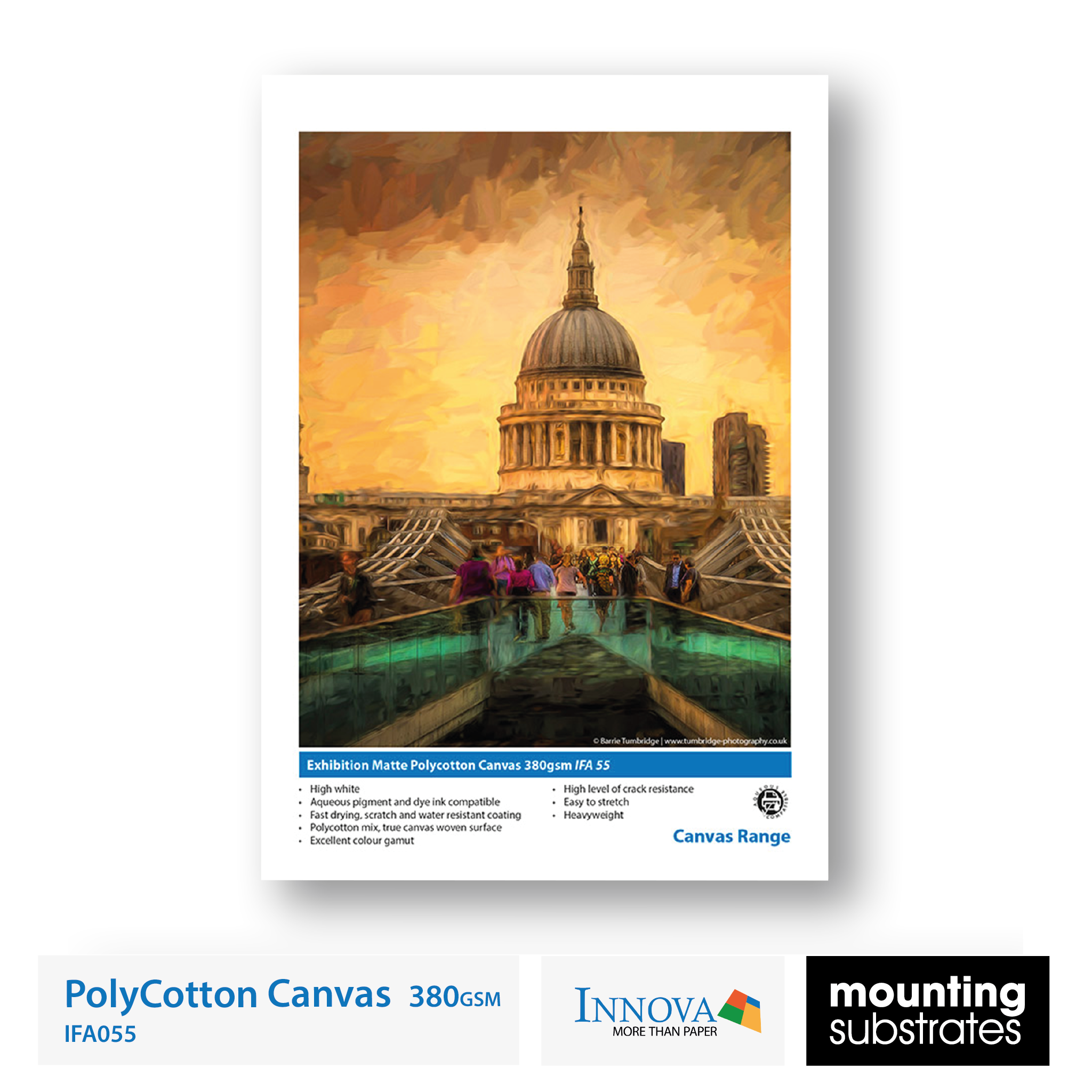 Exhibition Matte Polycotton Canvas 380gsm - High white, true woven canvas for professional fine art and photography prints