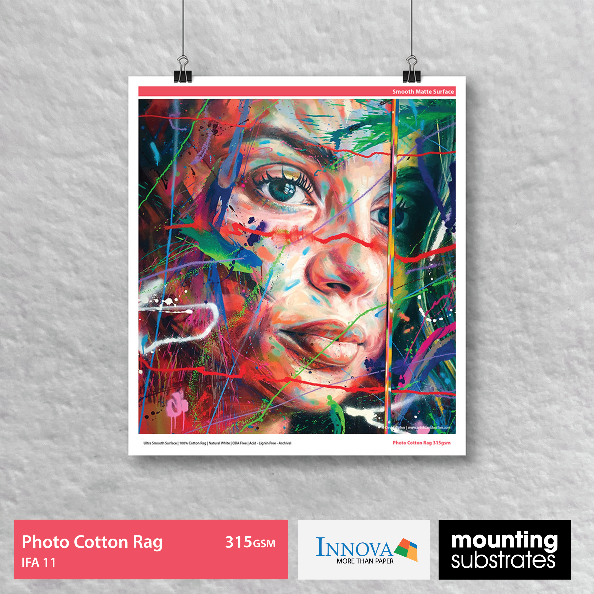 Close-up image of Innova 315gsm Photo Cotton Rag Paper showing its ultra-smooth, natural white matte surface for high-quality printing. IFA11