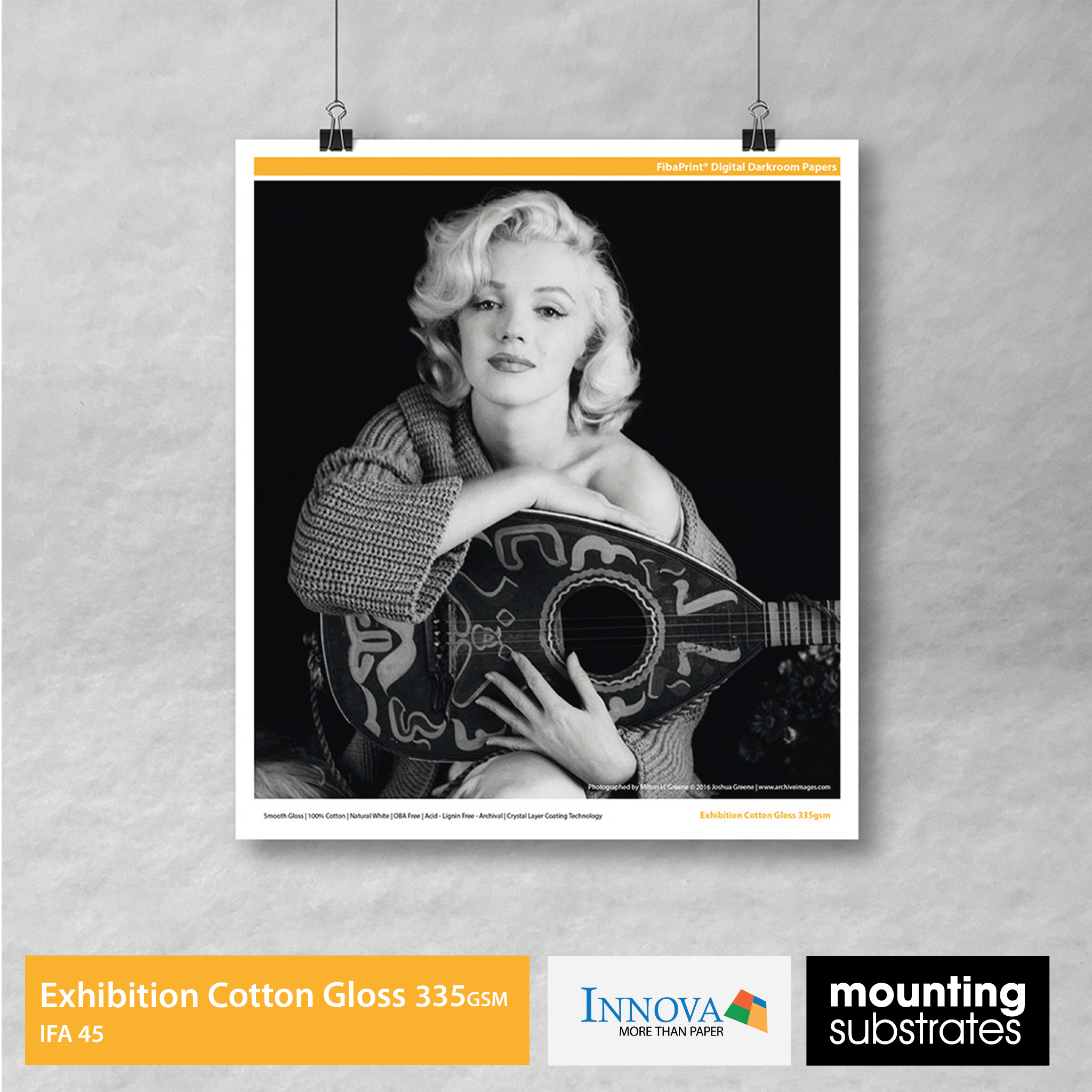 Close-up of Innova Exhibition Cotton Gloss fine art paper, showcasing its smooth gloss surface for high-quality photographic and fine art prints.