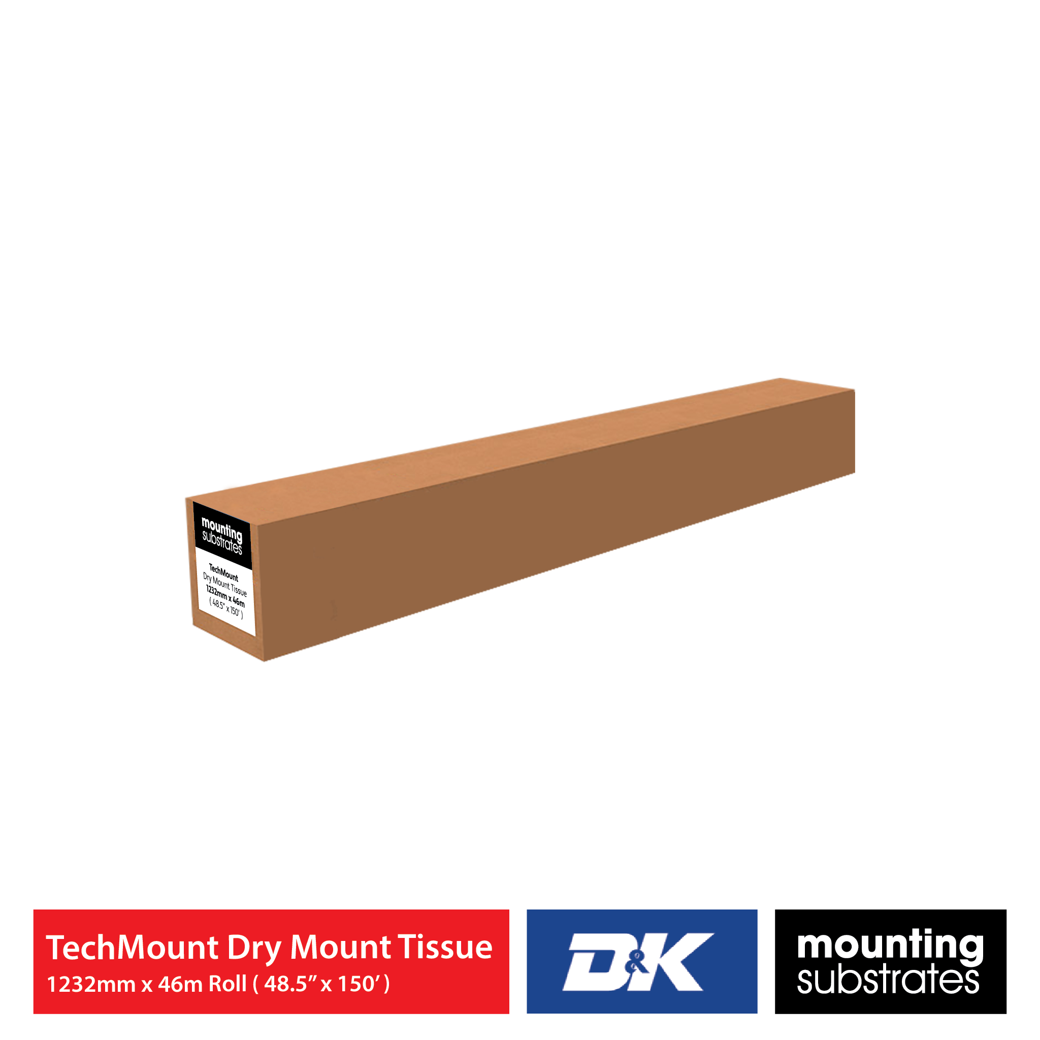 NTMT TechMount Dry Mount Tissue, 1232mm x 46m roll, premium porous adhesive for smooth, permanent mounting.