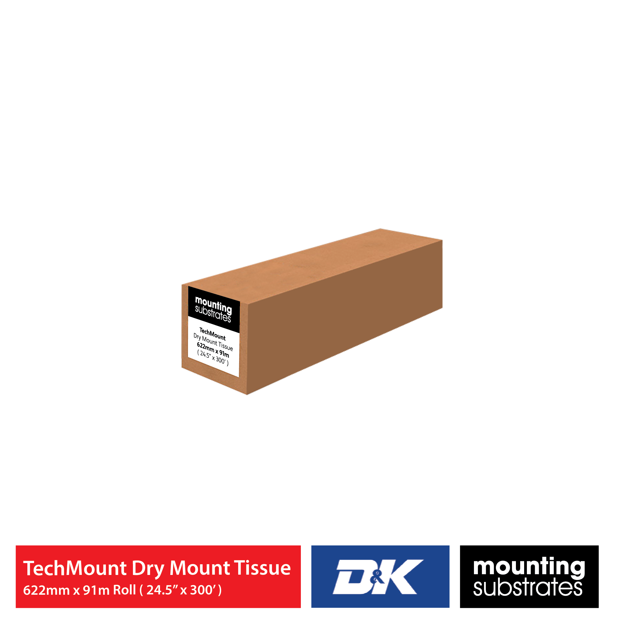 NTMT TechMount Dry Mount Tissue, 622mm x 91m roll, professional-grade dry mount adhesive for large projects.