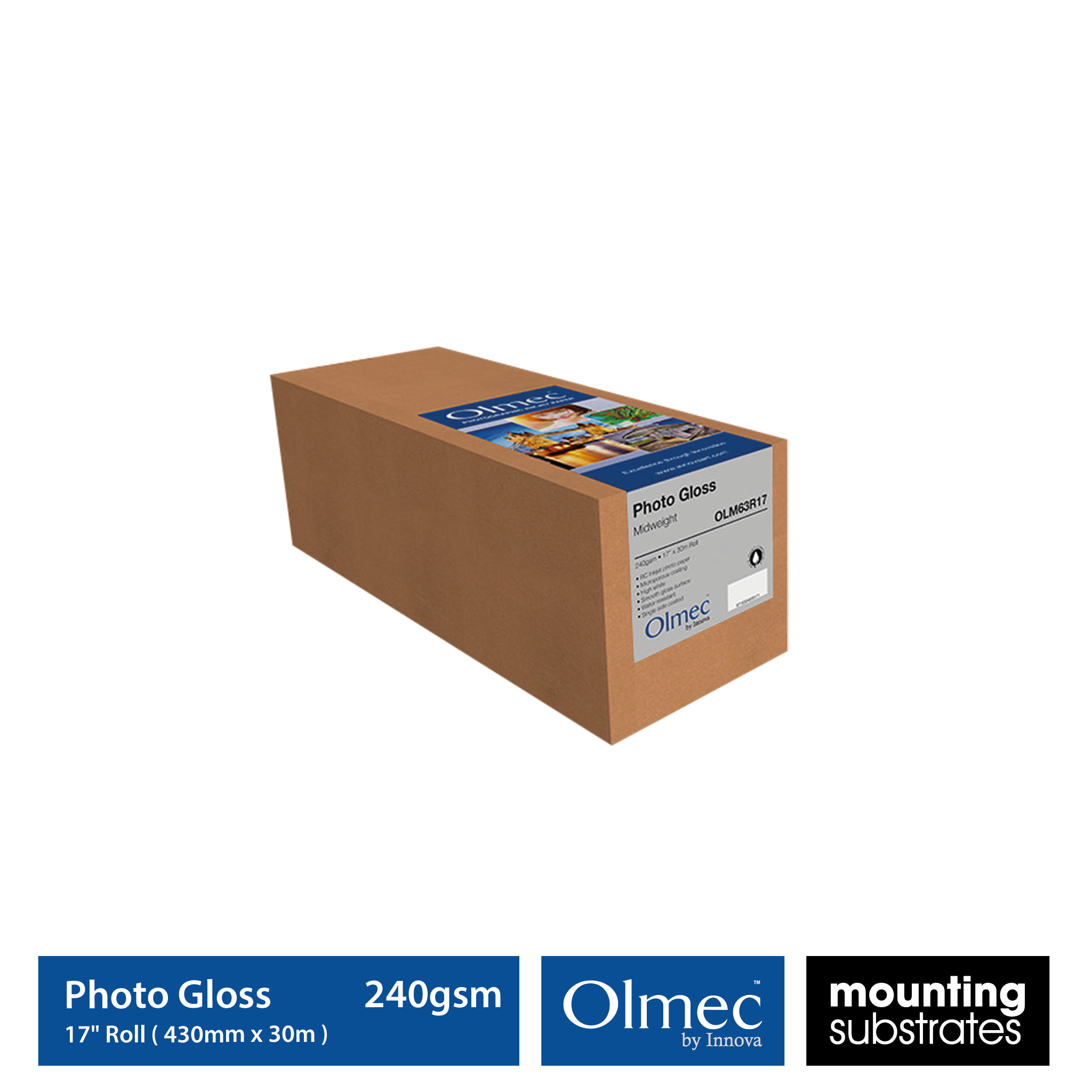 Olmec 240gsm 17-inch Photo Gloss Inkjet Paper Roll Box - OLM-063 17-Inch Roll