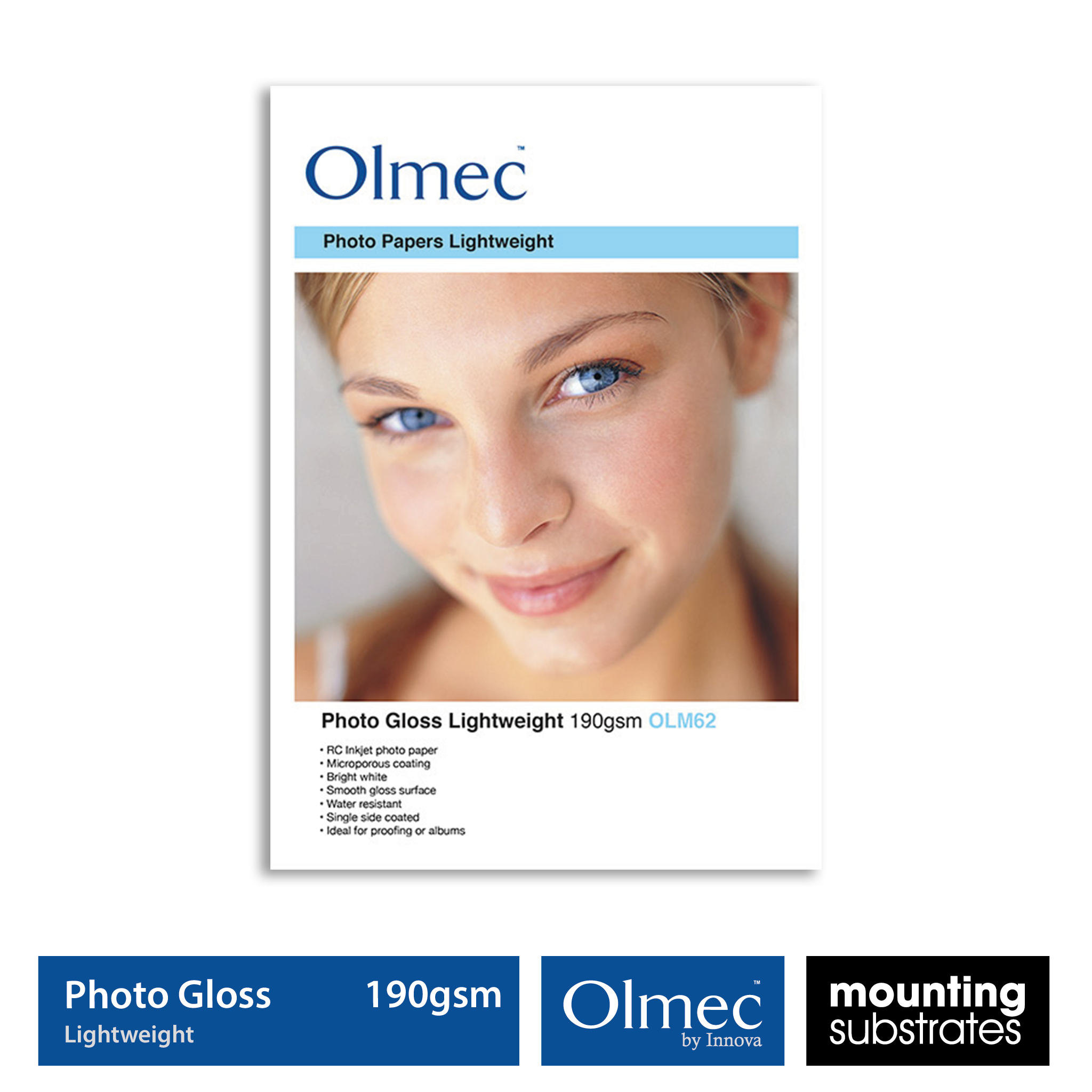 Olmec 190gsm Photo Gloss Inkjet Paper Sheet - Smooth High Gloss Finish OLM62