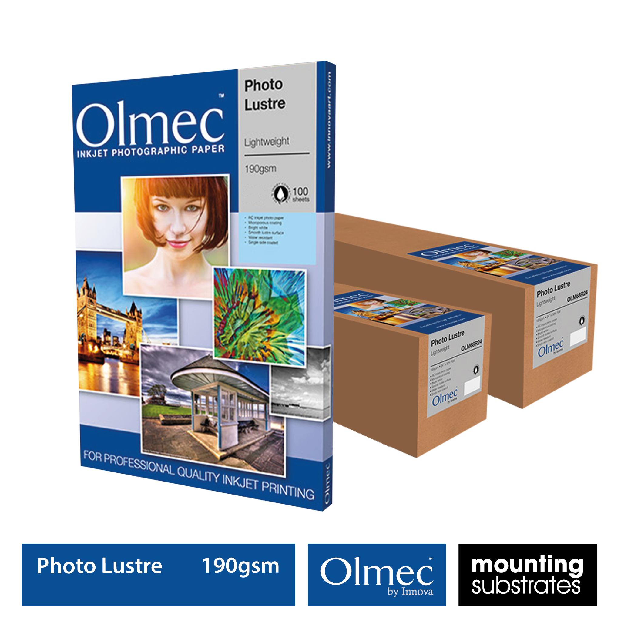 Olmec 190gsm Photo Lustre inkjet paper available in sheets and rolls for lightweight lustre photo prints