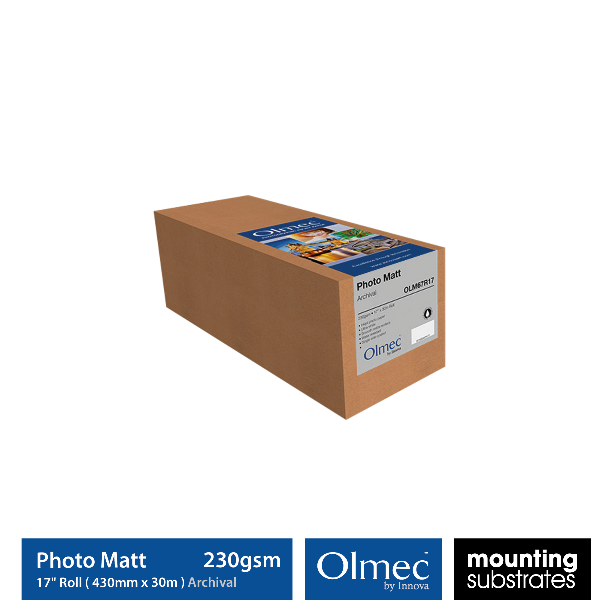 17-inch roll of Olmec 230gsm Matte Archival Inkjet Paper - 30m length - OLM-067-R0432-030