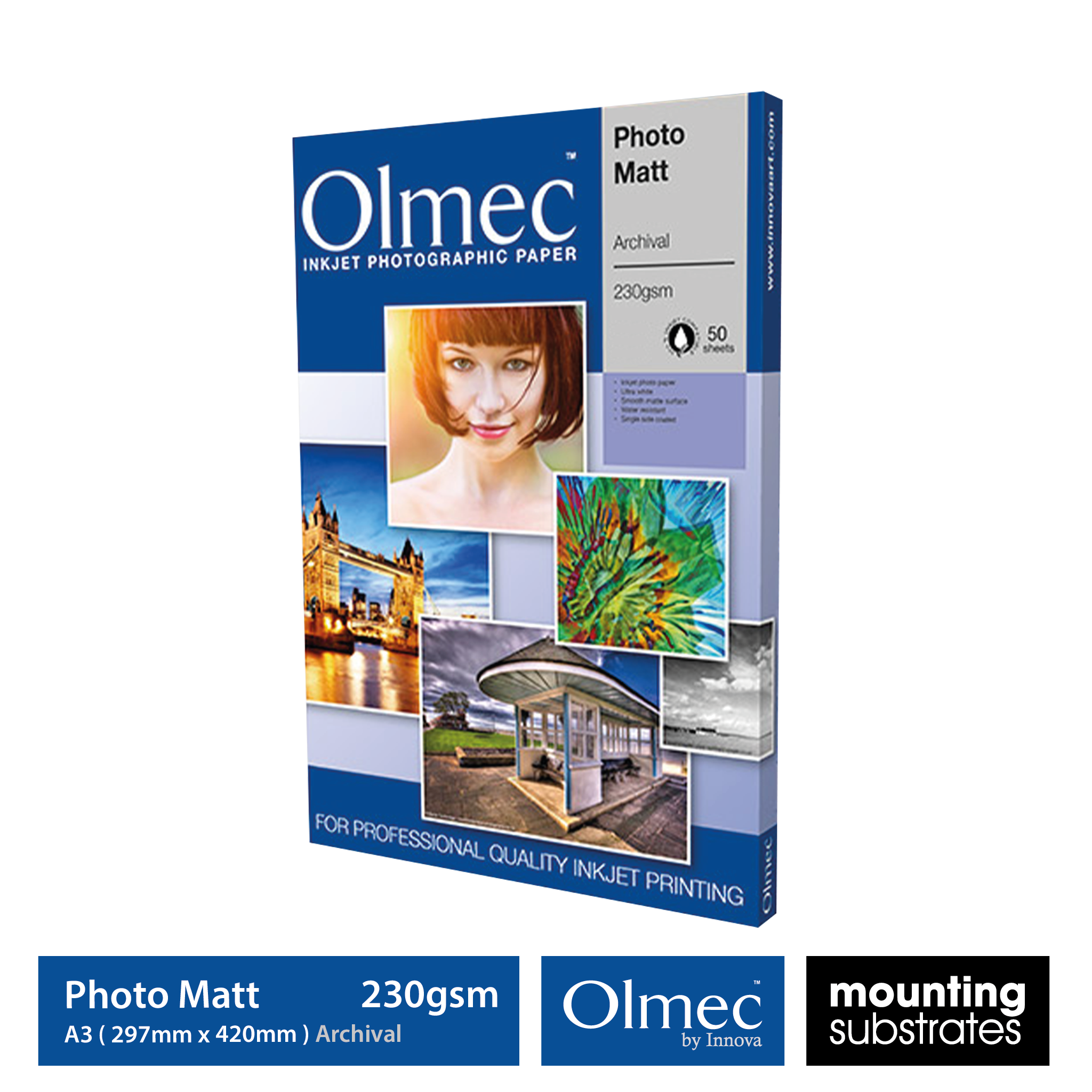 A3 size Olmec 230gsm Matte Archival Inkjet Paper - 50 Sheets per Pack - OLM-067-S0297-050