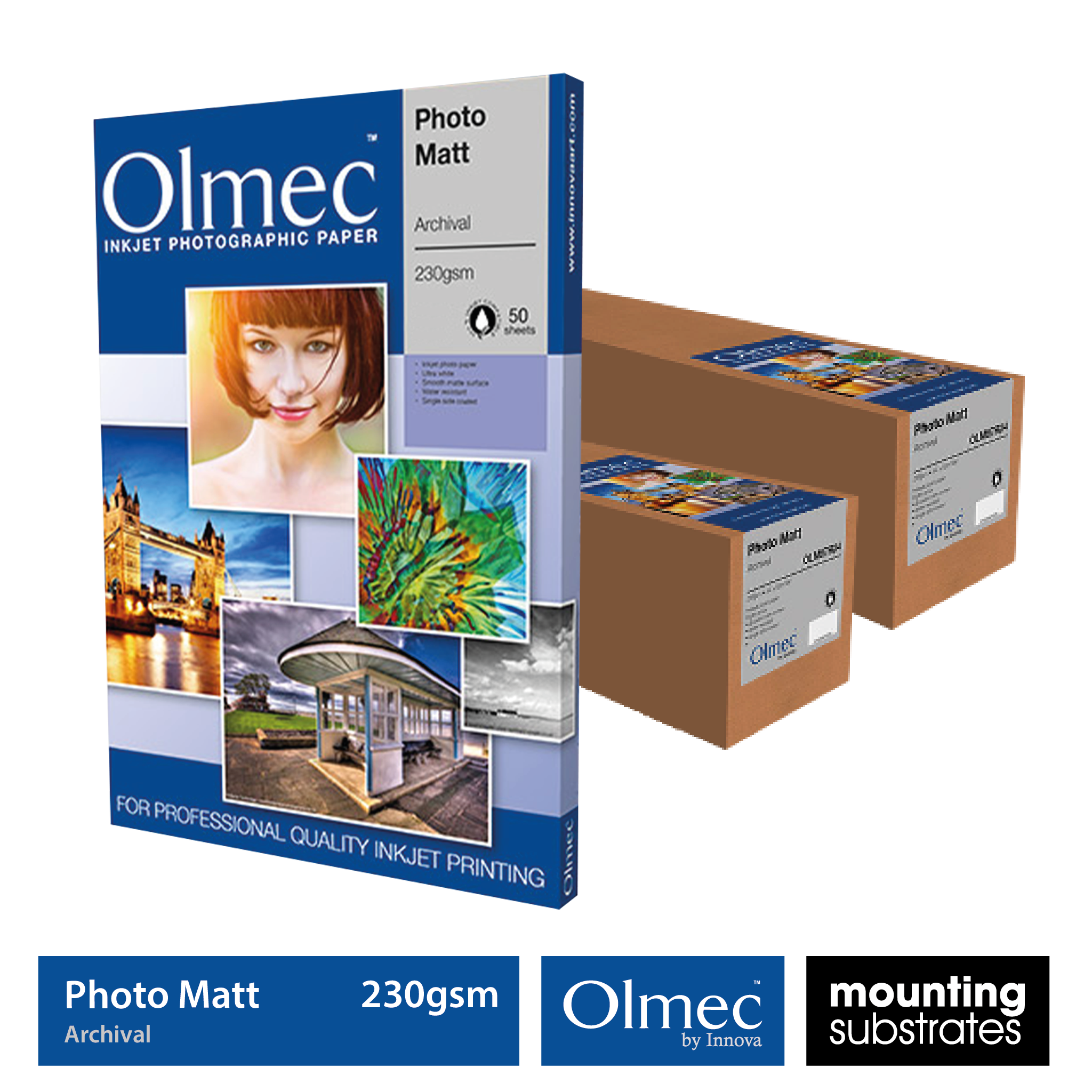 Olmec 230gsm Photo Matte Archival inkjet paper available in sheets and rolls for archival-quality matte photo prints
