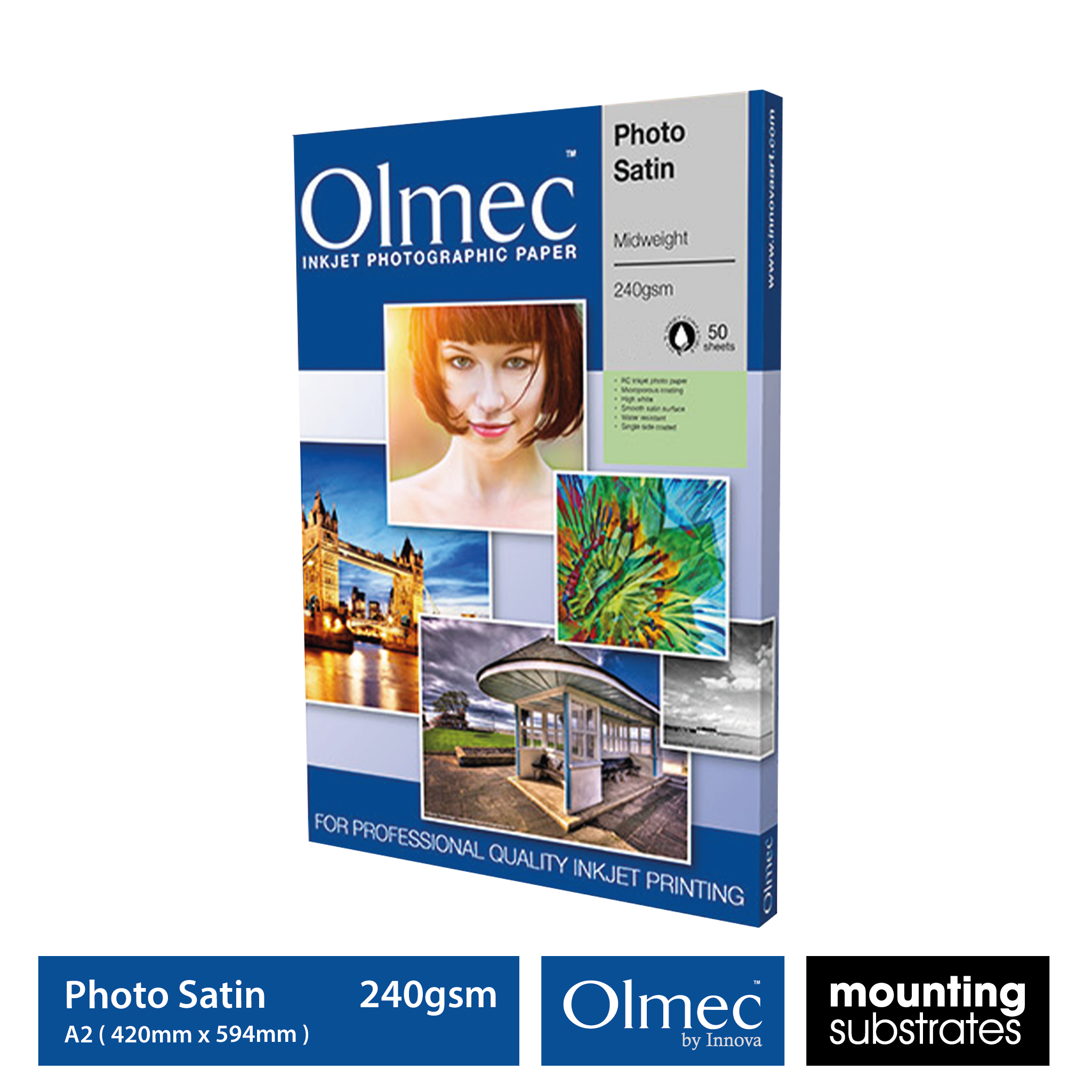 A2 size Olmec 240gsm Photo Satin Inkjet Paper - 50 Sheets per Pack - OLM-064-S0420-050