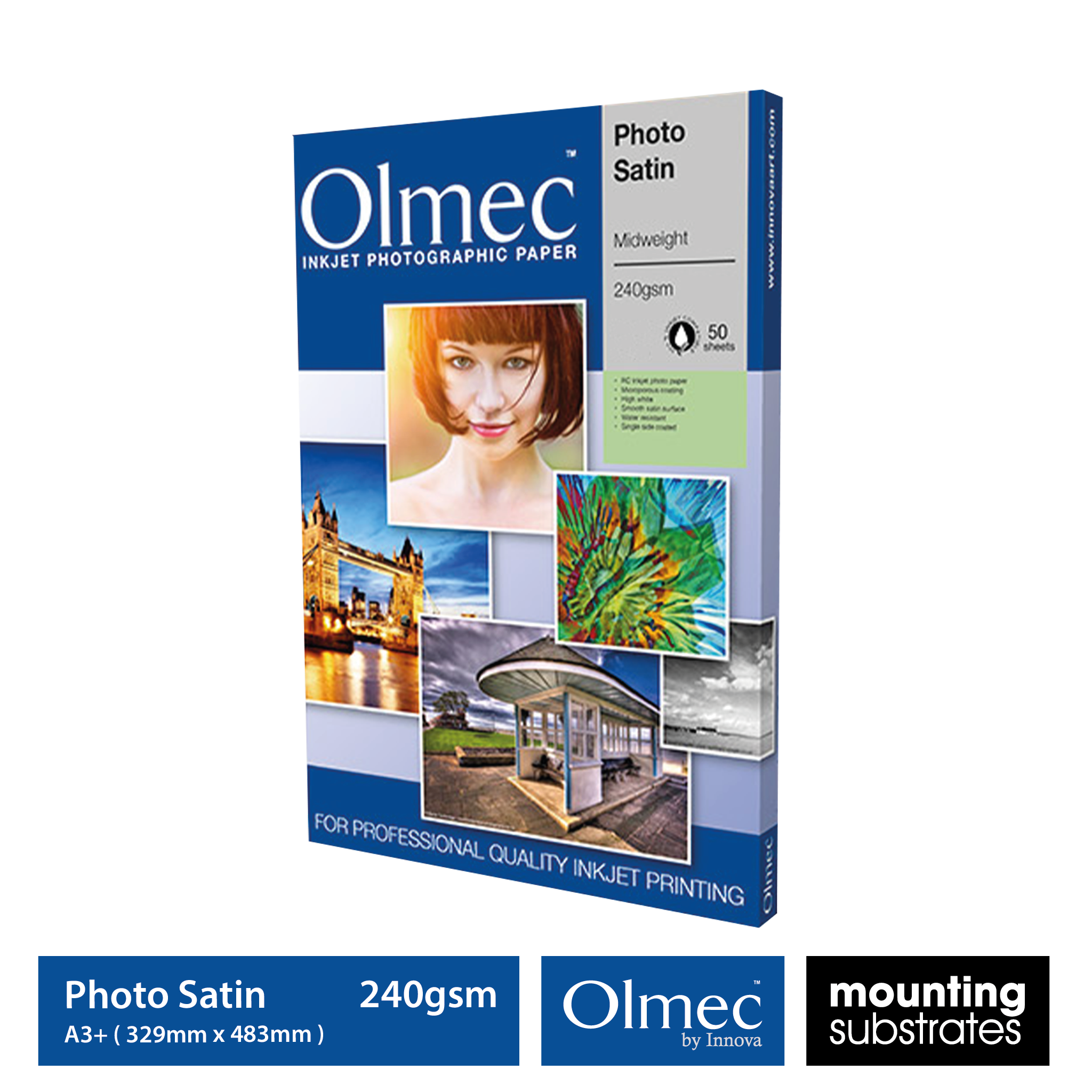 A3+ size Olmec 240gsm Photo Satin Inkjet Paper - 50 Sheets per Pack - OLM-064-S0329-050