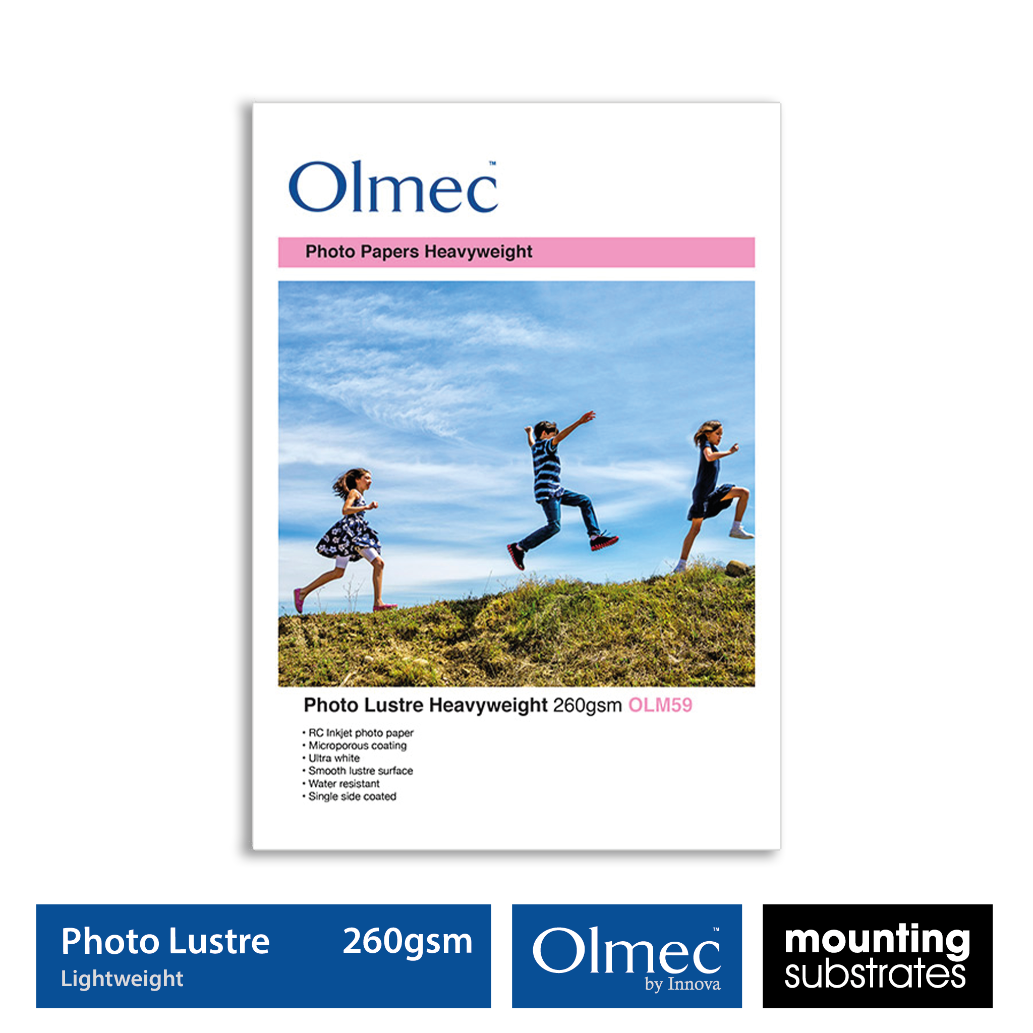 Showcase of Olmec 260gsm Photo Lustre Heavyweight Inkjet Paper with its premium stippled lustre surface for professional photography