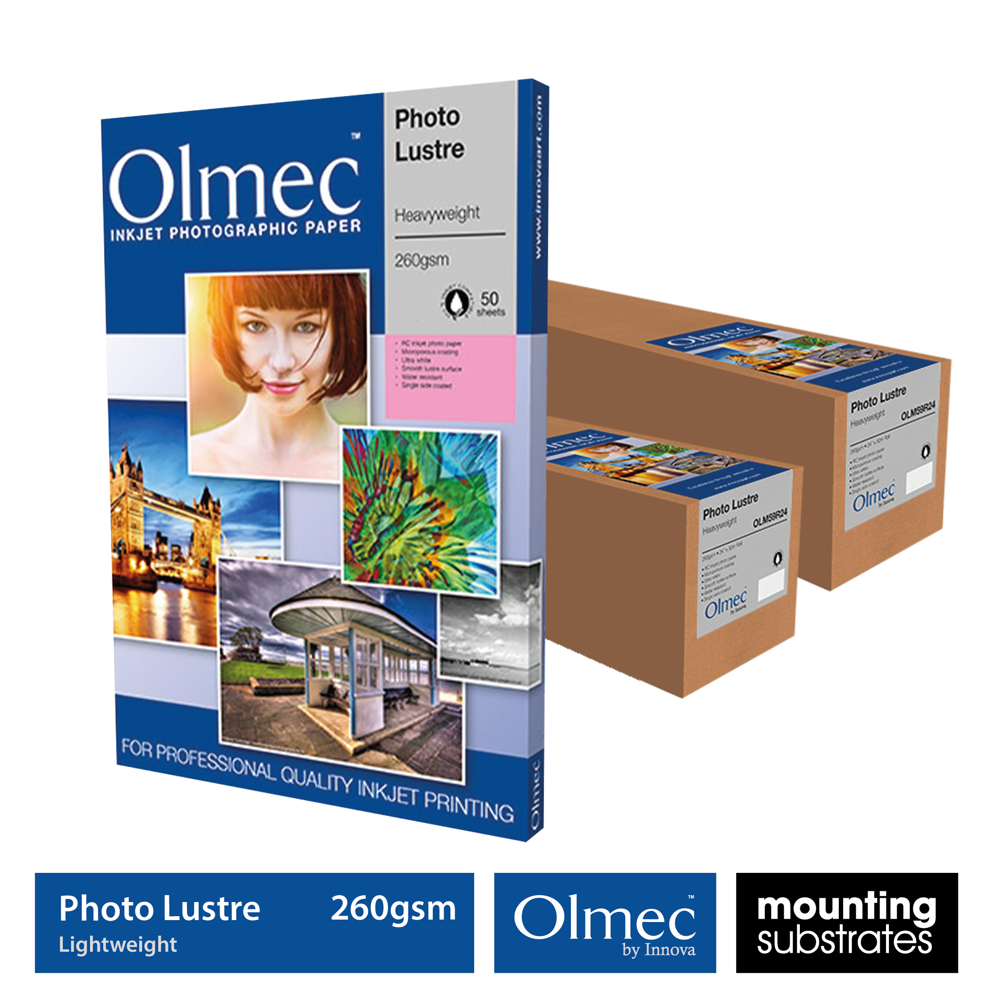 Olmec 260gsm Photo Lustre inkjet paper available in sheets and rolls for lustrous photo printing results