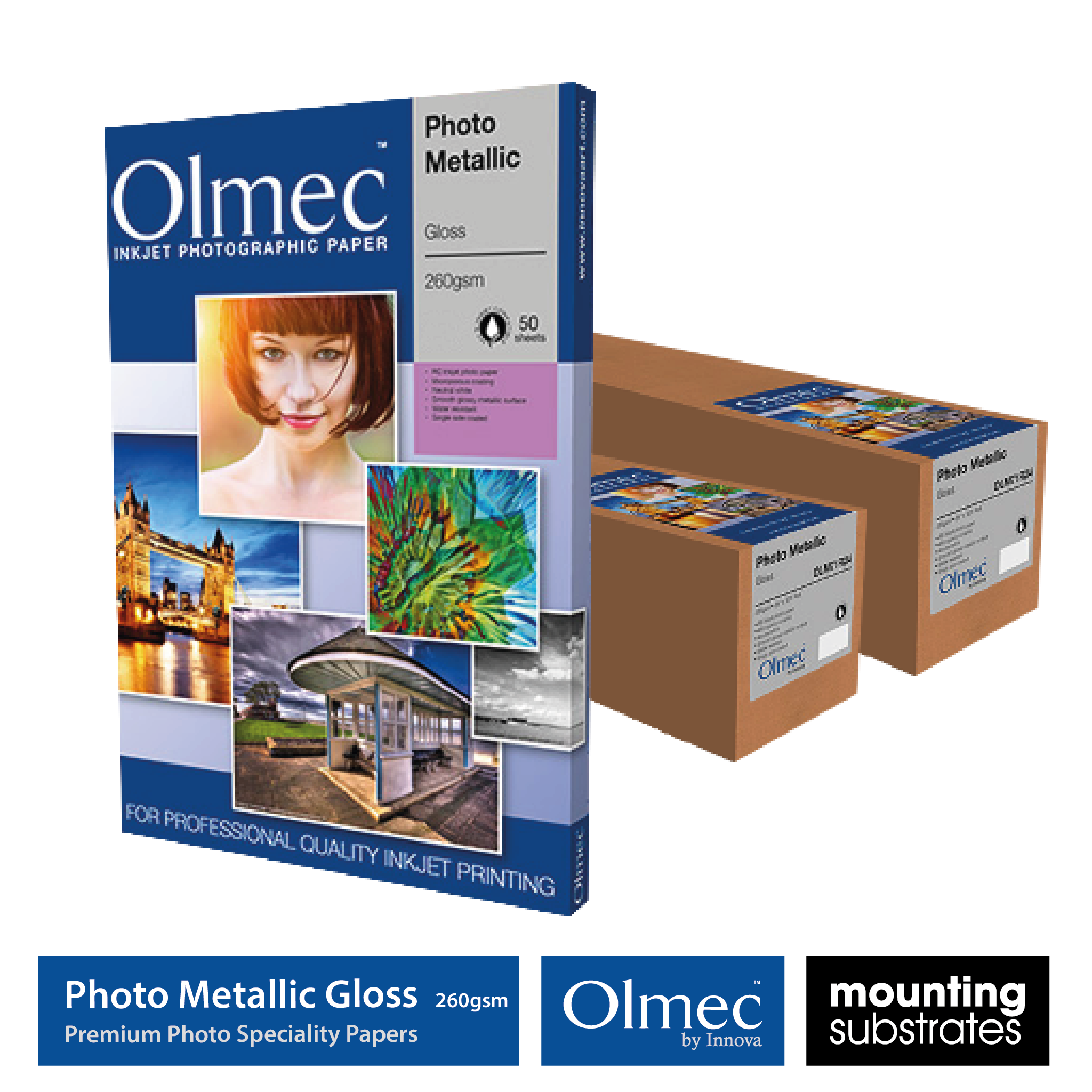 Olmec 260gsm Photo Metallic Gloss paper available in both sheets and rolls for stunning metallic photo prints