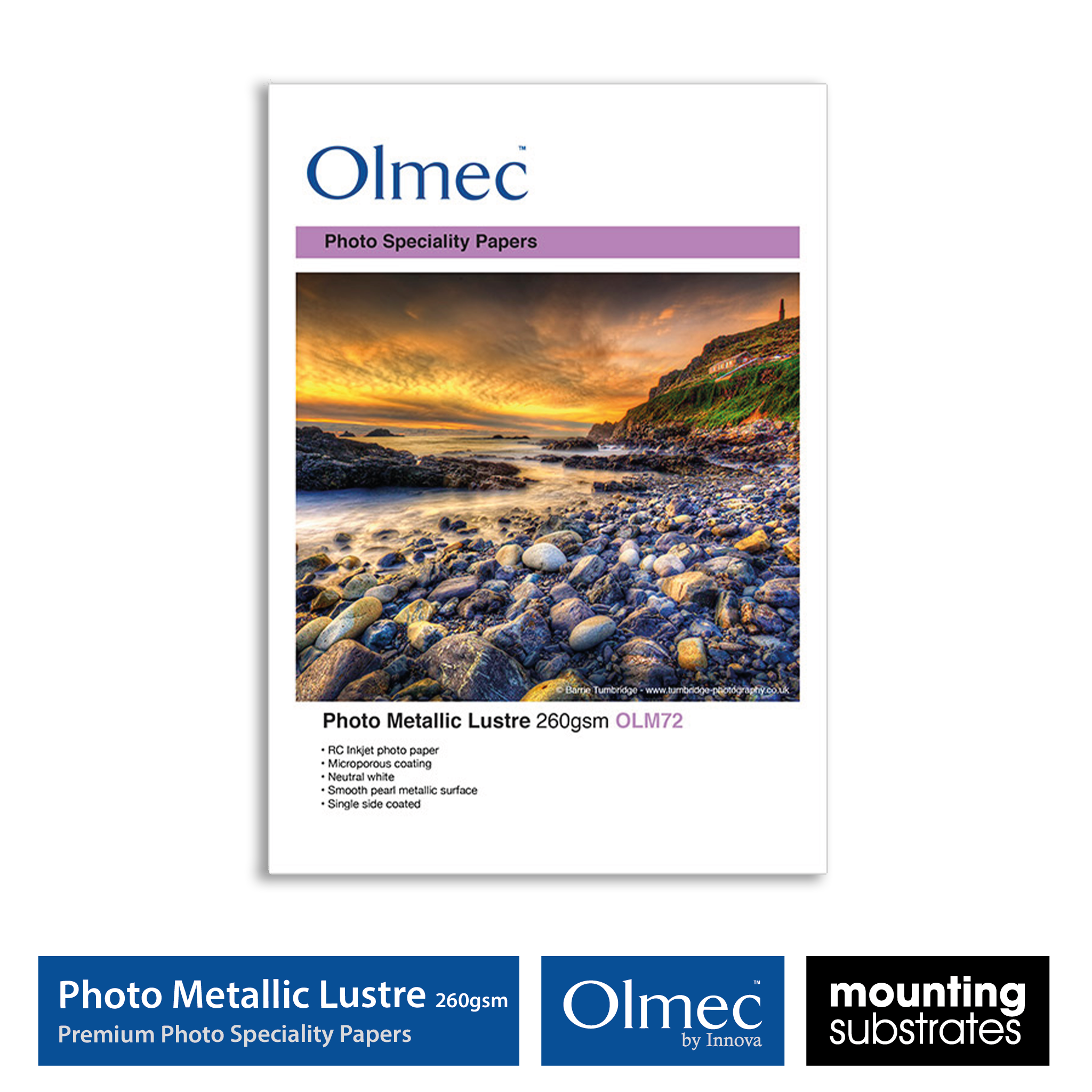 Olmec 260gsm Photo Metallic Lustre Inkjet Paper with smooth pearlescent lustre finish for high-end photography prints