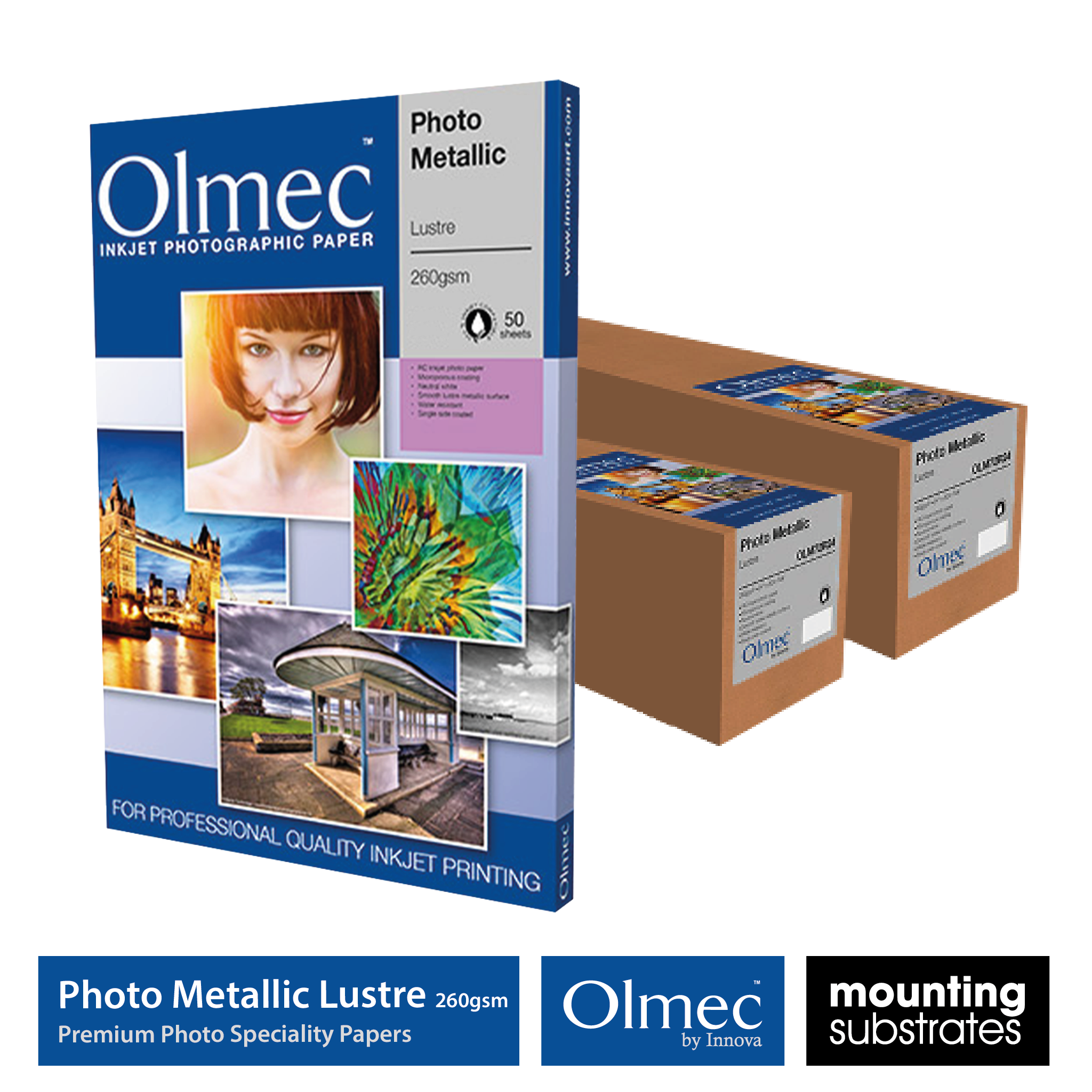 Olmec 260gsm Photo Metallic Lustre inkjet paper available in sheets and rolls for metallic lustre photo printing