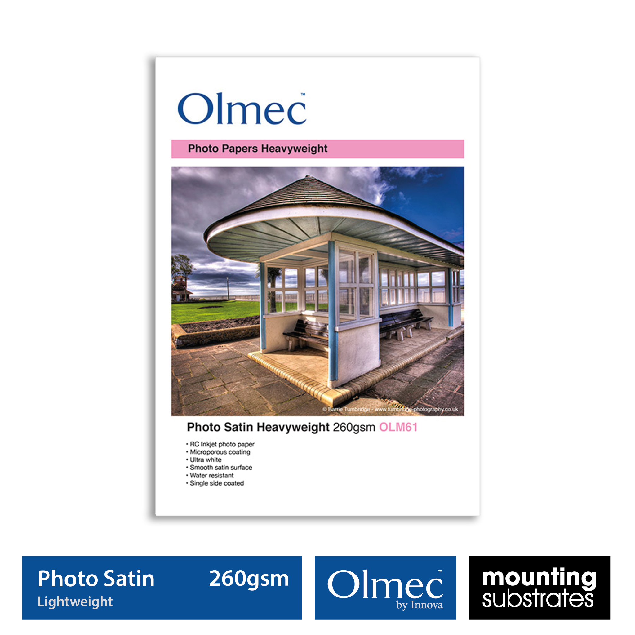 Olmec 260gsm Photo Satin Heavyweight Inkjet Paper showing smooth satin finish for professional photographic prints