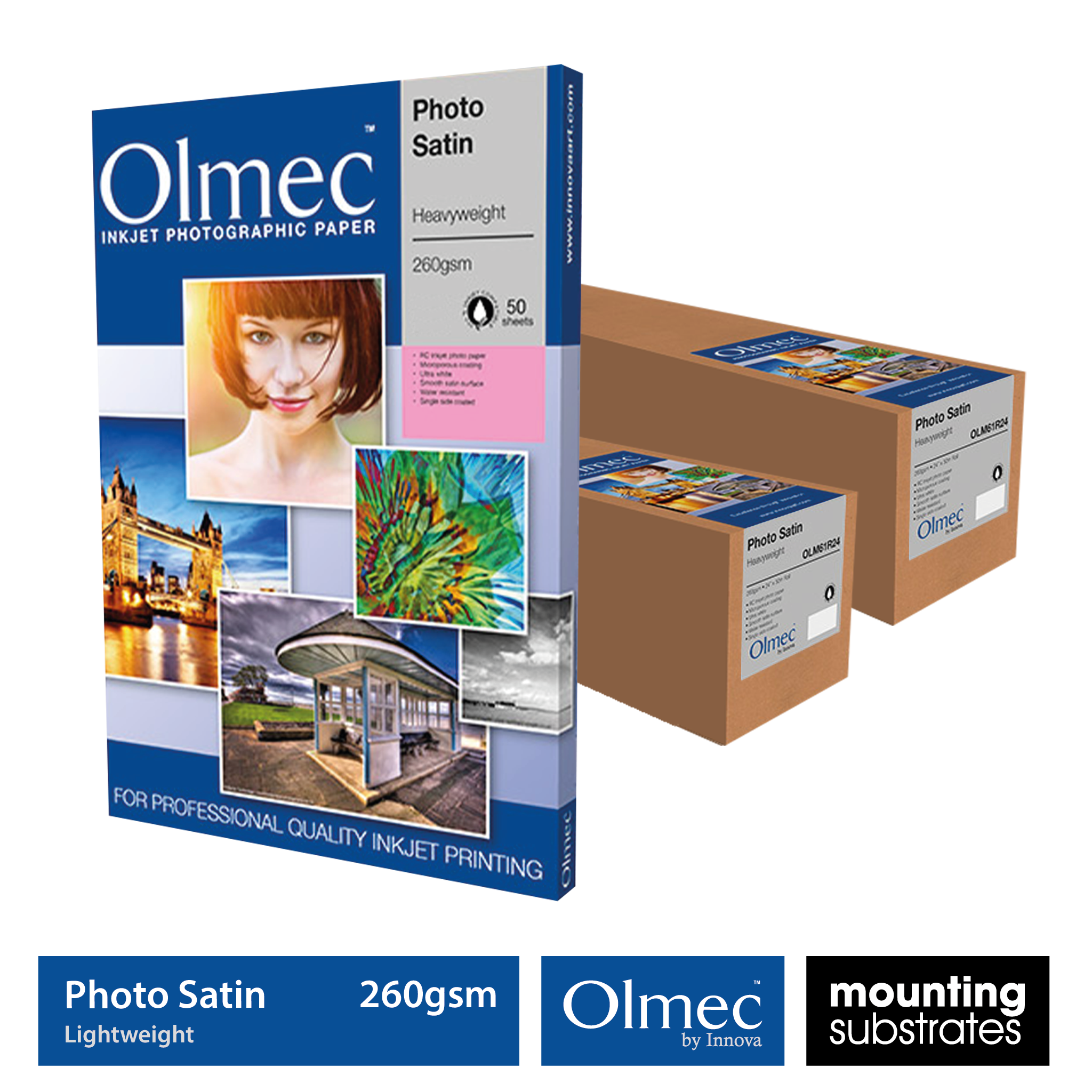 Olmec 260gsm Photo Satin inkjet paper available in sheets and rolls for professional satin photo prints