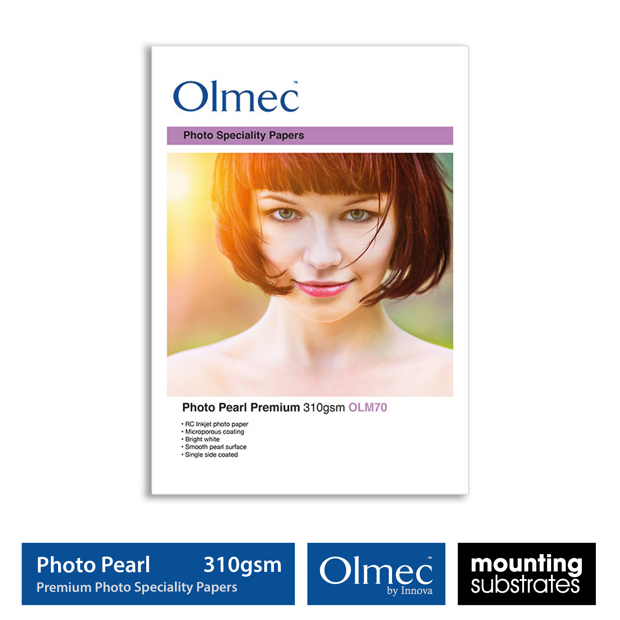 Olmec 310gsm Photo Pearl Premium Inkjet Paper showcasing its slightly textured pearl finish for premium photography and exhibition prints
