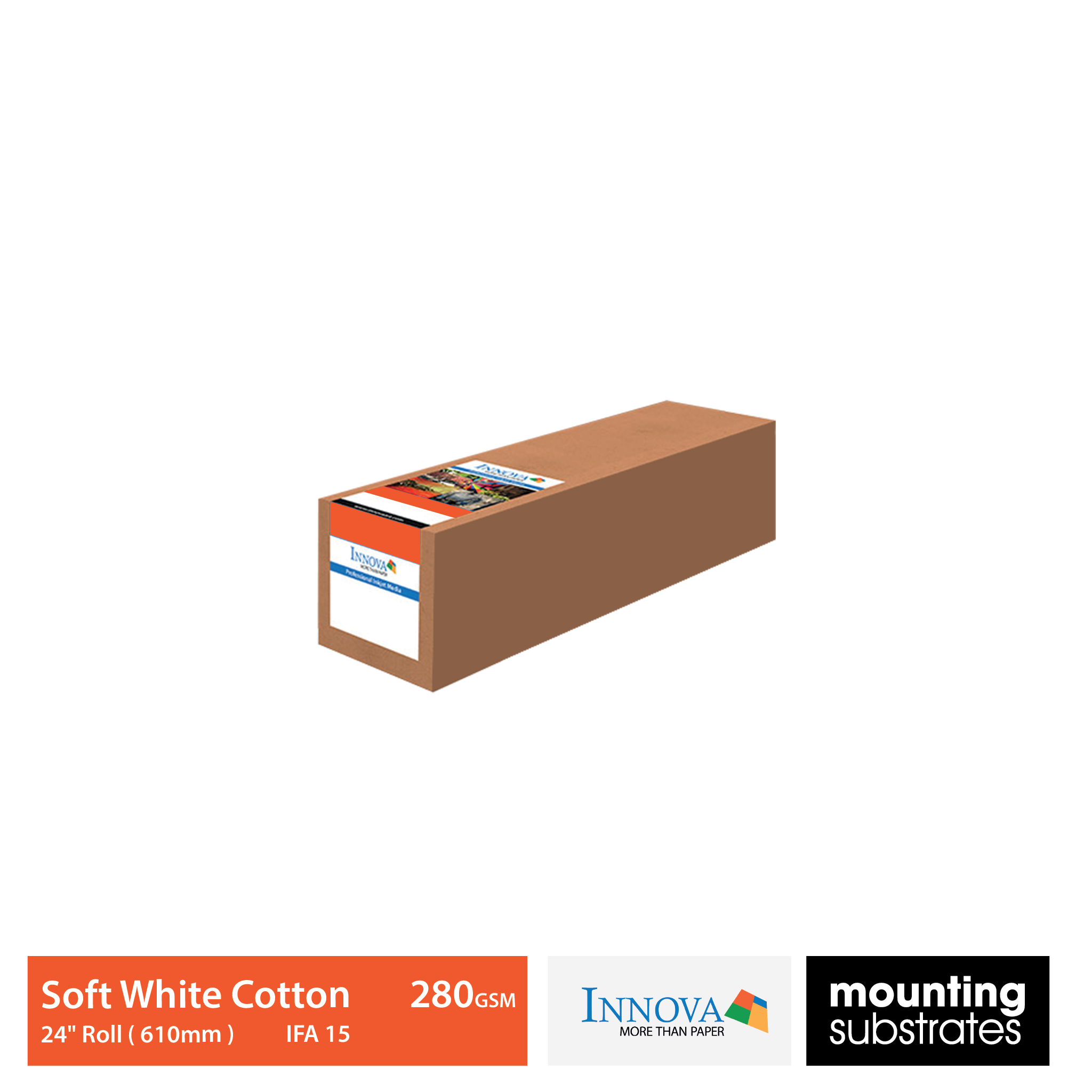 24-inch roll of Soft White Cotton 280gsm fine art paper, 15m length