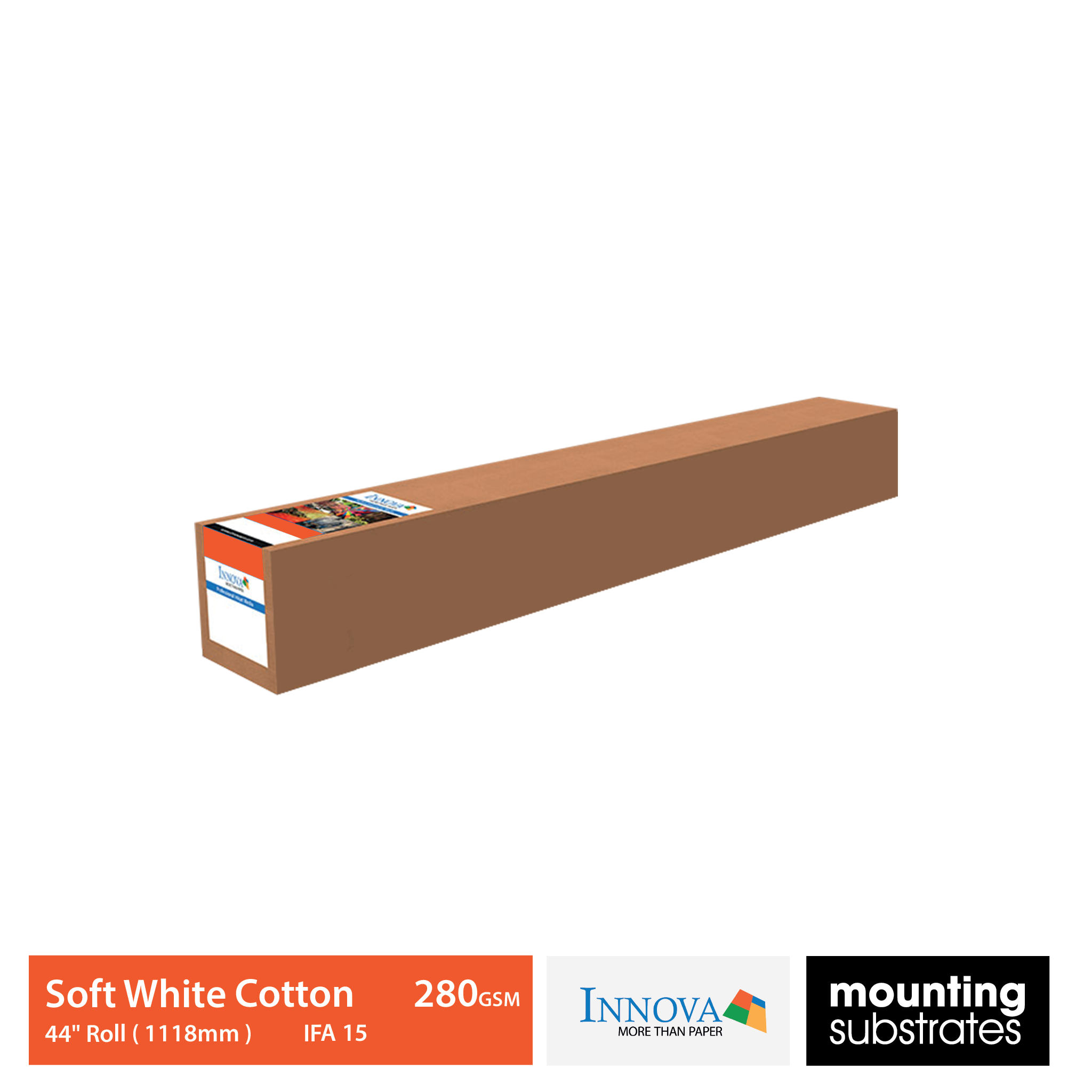 44-inch roll of Soft White Cotton 280gsm fine art paper, 15m length