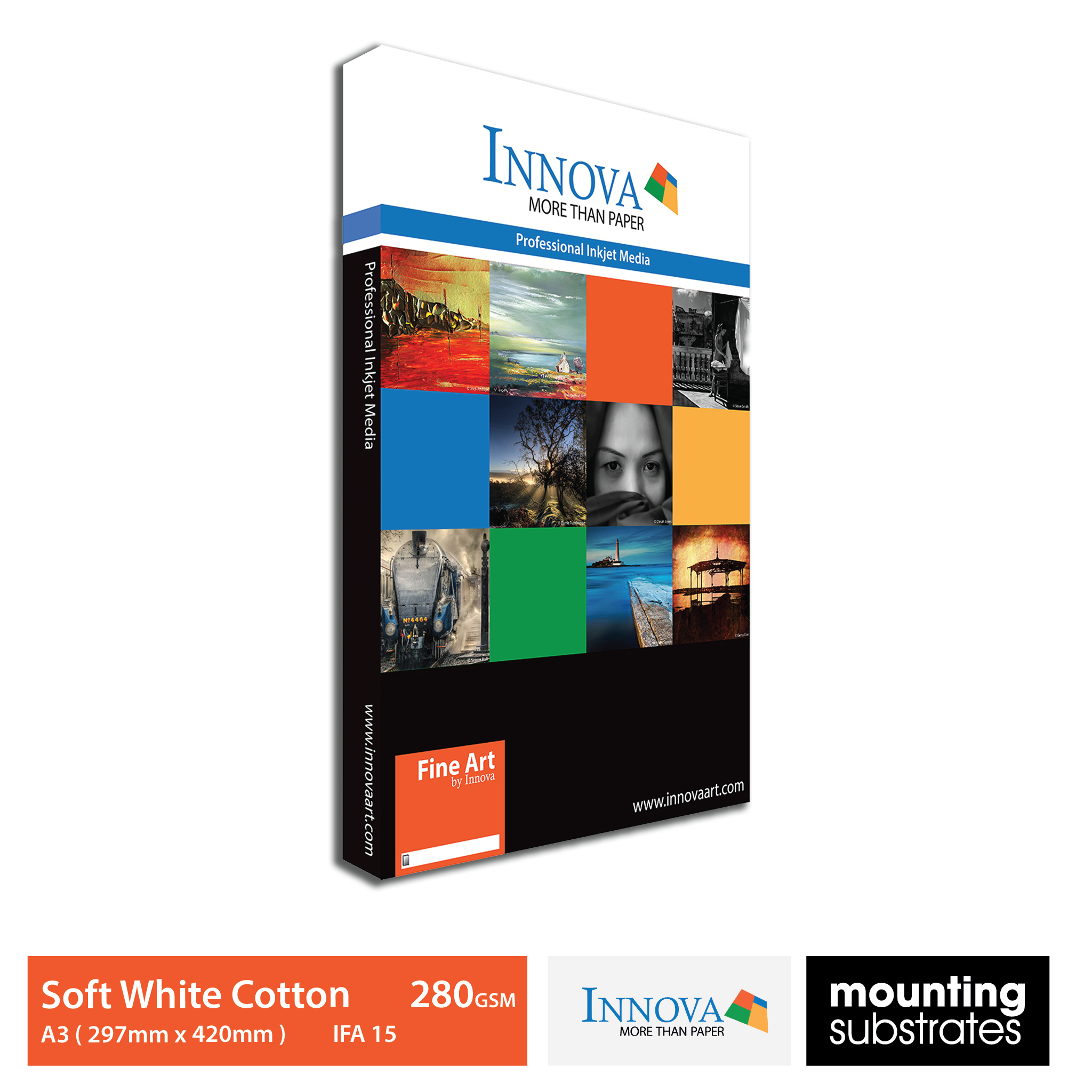 A3 Soft White Cotton 280gsm fine art paper, pack of 25 sheets