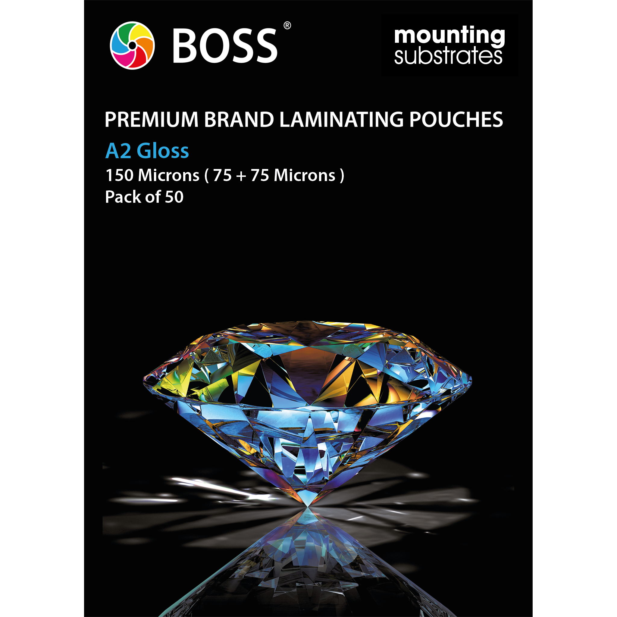 A pack of A2 Gloss, 150 Microns Laminate pouches