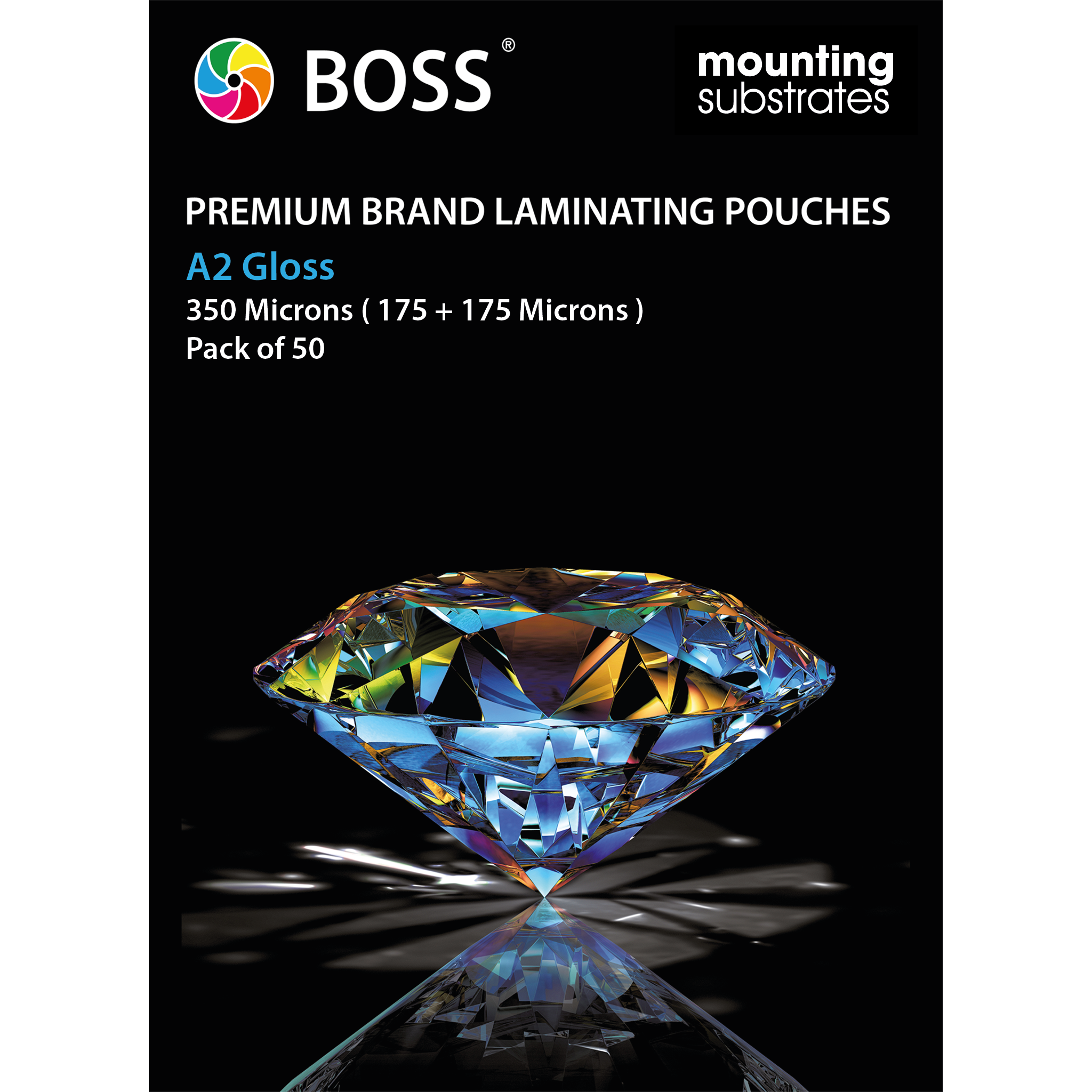 A pack of A2 Gloss, 350 Microns Laminate pouches