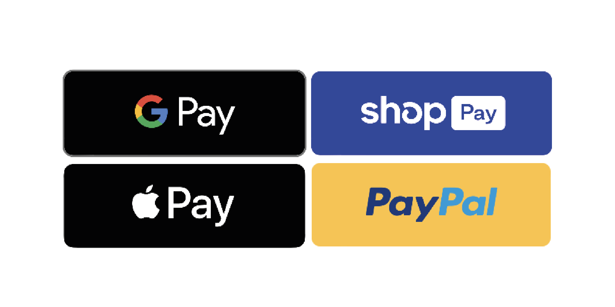 An image showing the different express payments available, Google Pay, Apple Pay, Shop Pay and PayPal