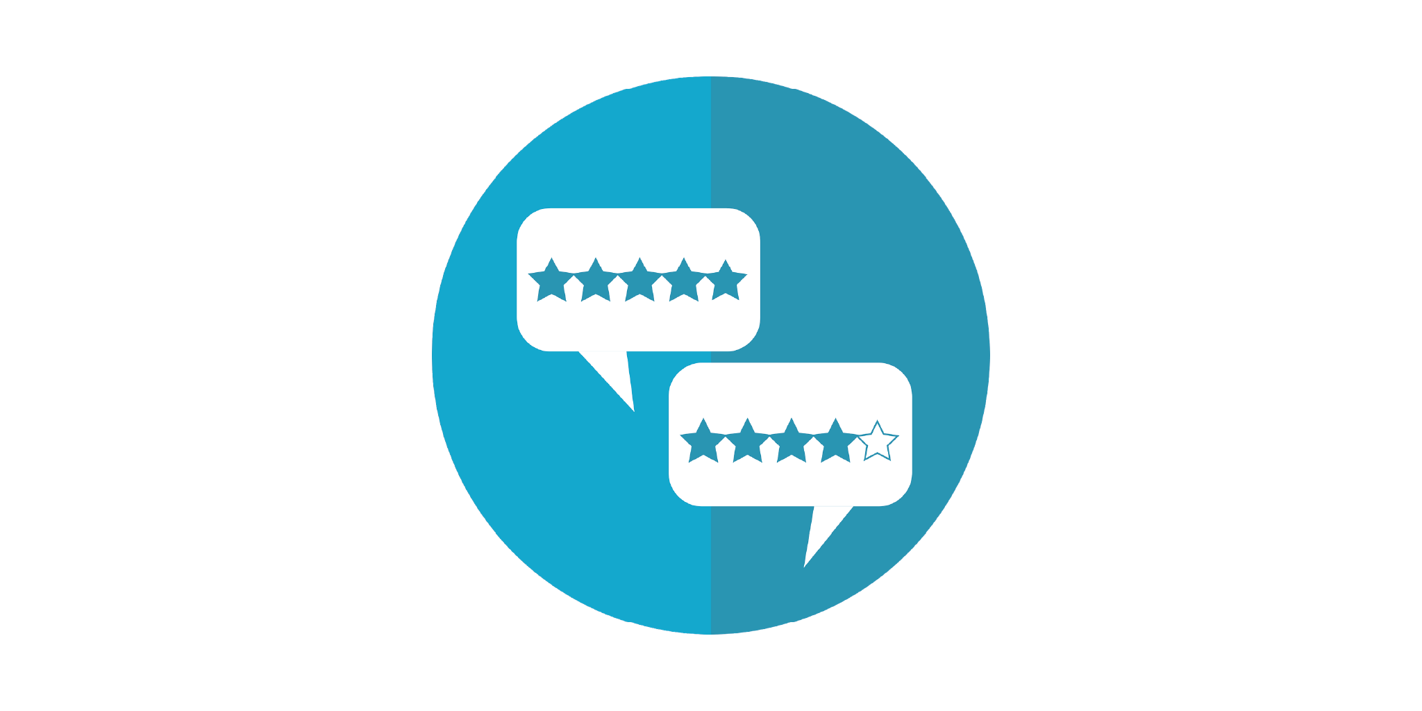 a decorative image showing speech bubbles with stars in to represent customer reviews