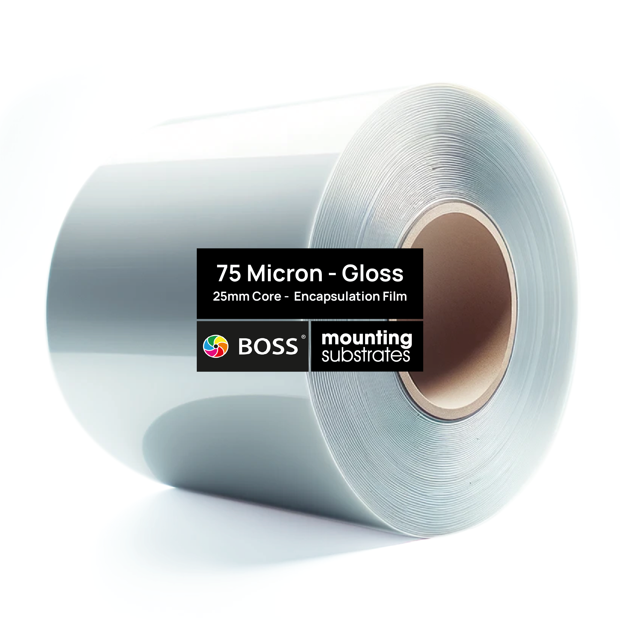 Gloss 75 micron Encapsulation Film - Boss Low Melt Laminate Gloss - 25mm Core