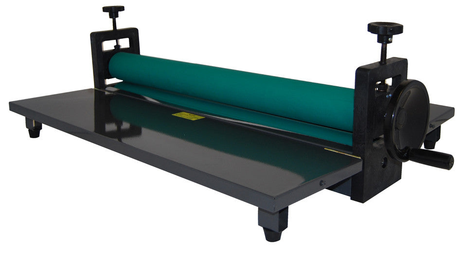 Manual Laminator M-Mounter 650 Desktop with sides open and ready for use. The laminator features a sturdy iron frame and high-quality silicon rollers, designed for professional-grade cold lamination.